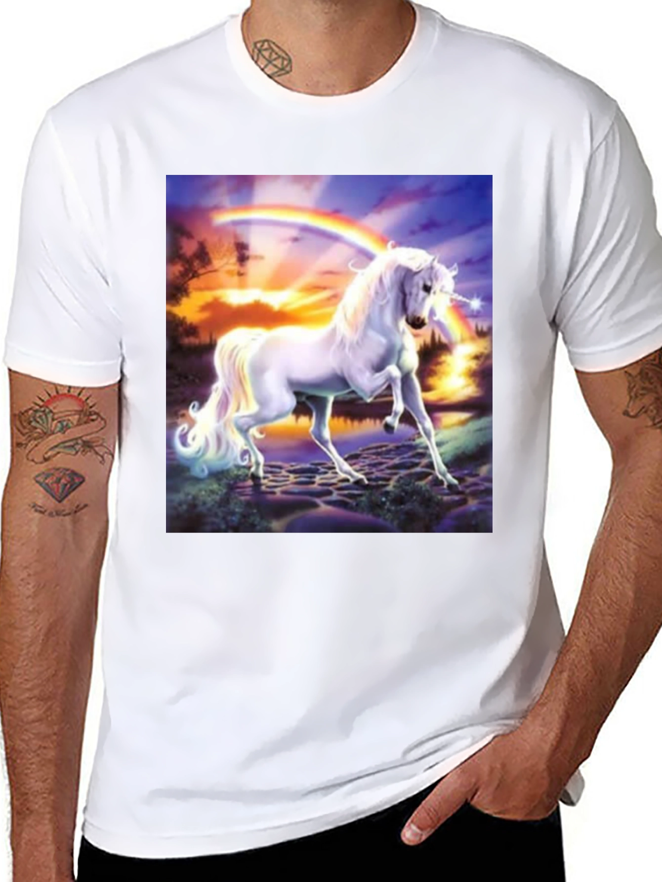 Unicorn Rainbow Graphic T-Shirt - Black