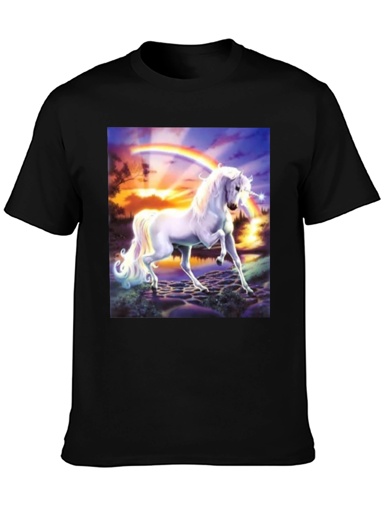 Unicorn Rainbow Graphic T-Shirt - Black