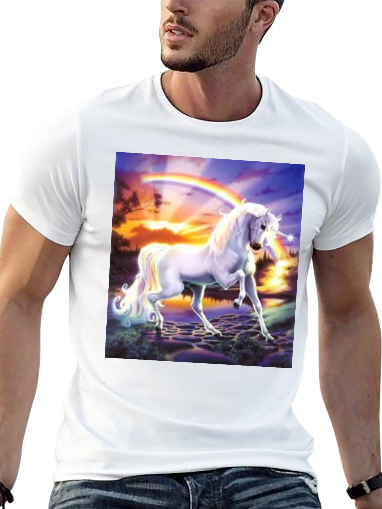Unicorn Rainbow Graphic T-Shirt - Black