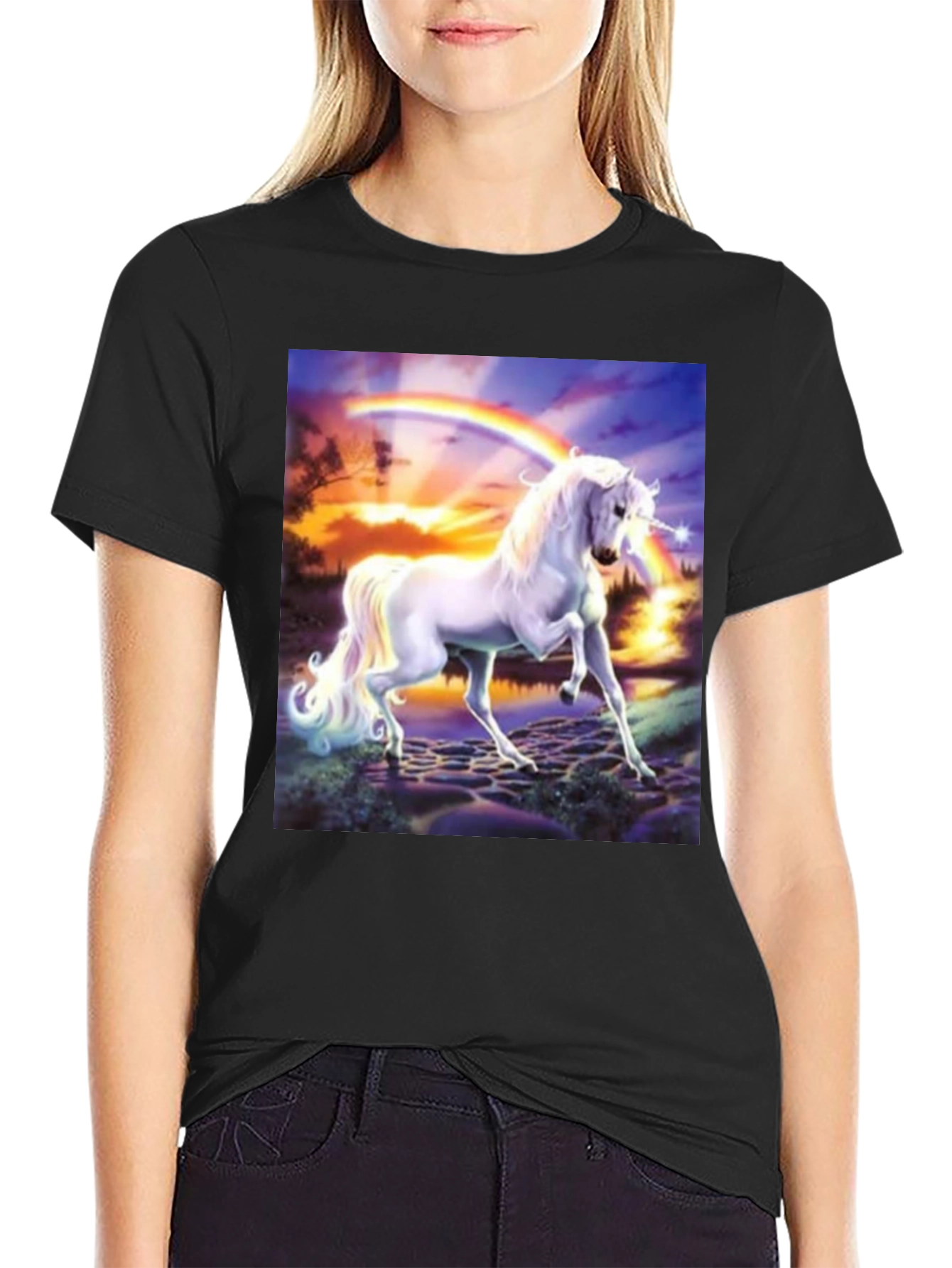 Unicorn Rainbow Graphic T-Shirt - Black
