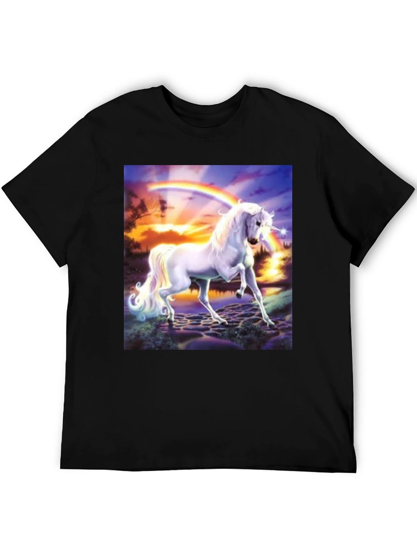 Unicorn Rainbow Graphic T-Shirt - Black