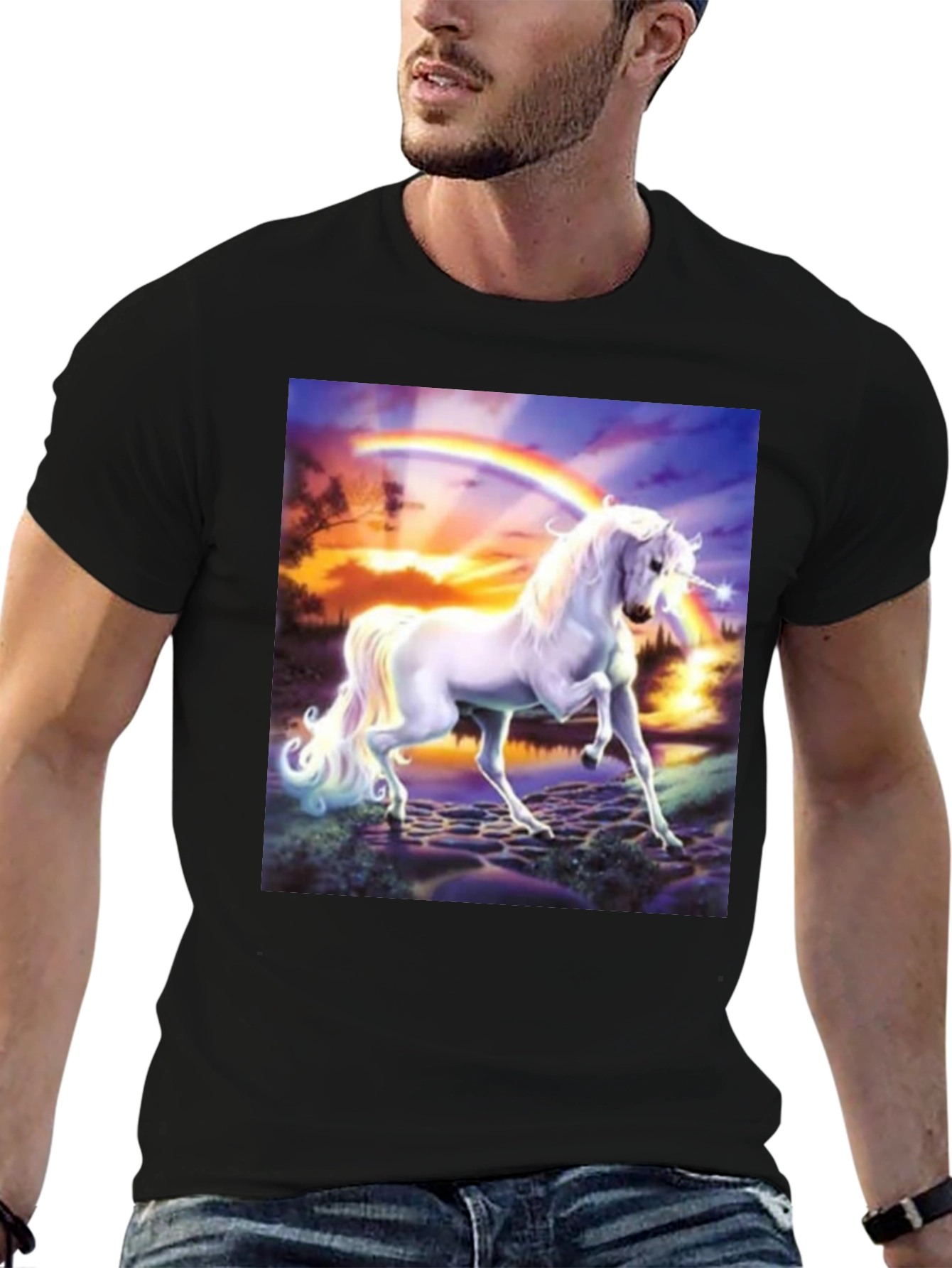 Unicorn Rainbow Graphic T-Shirt - Black