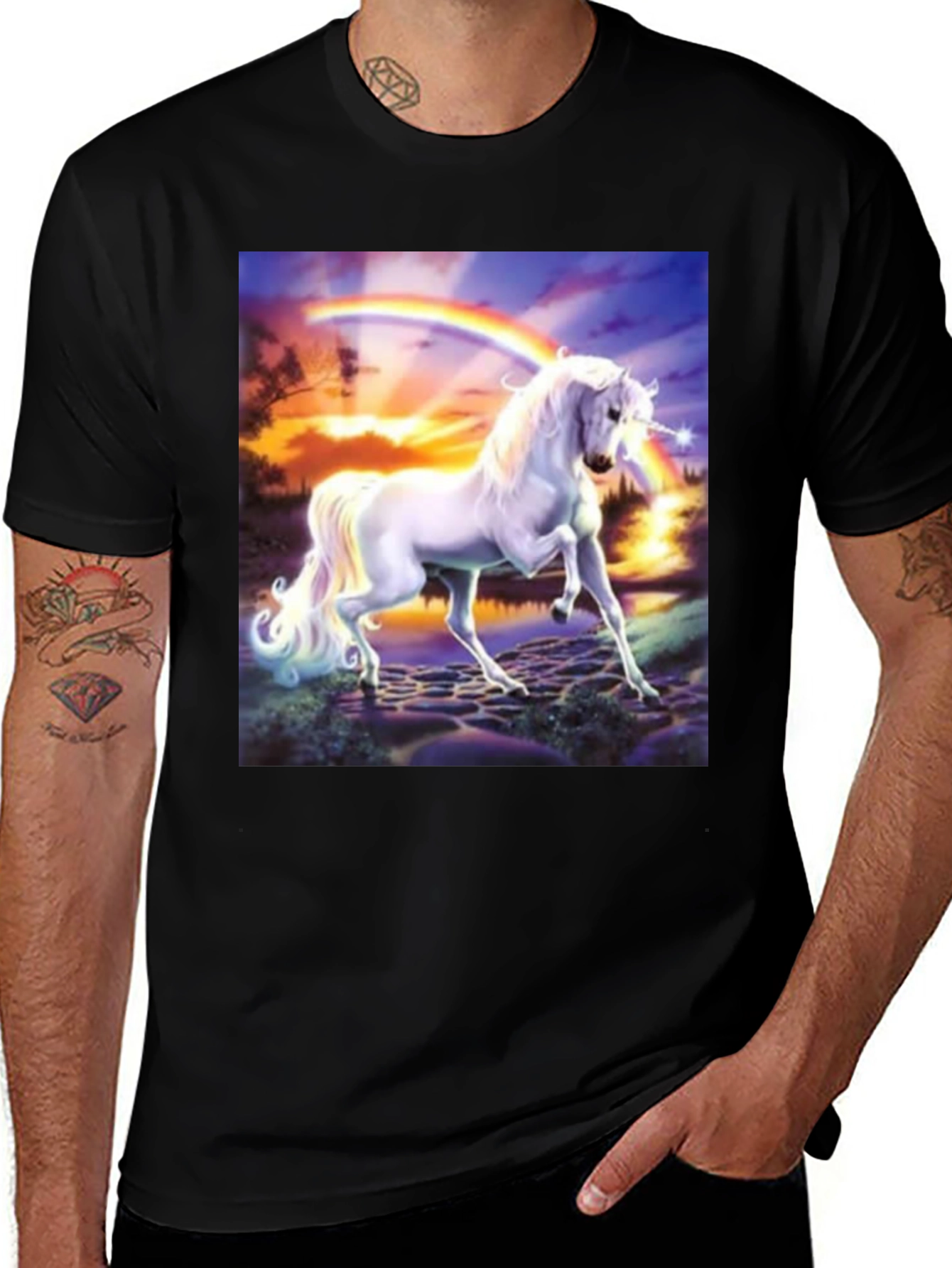 Unicorn Rainbow Graphic T-Shirt - Black