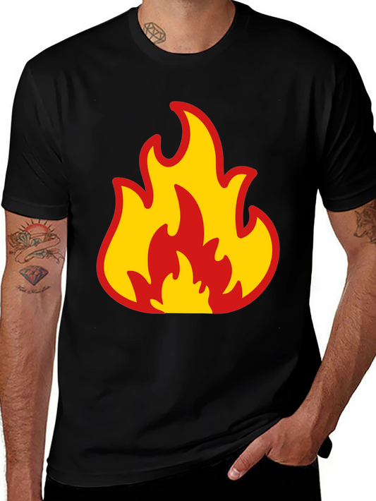 Bold Flame Graphic Tee - Black Cotton T-Shirt