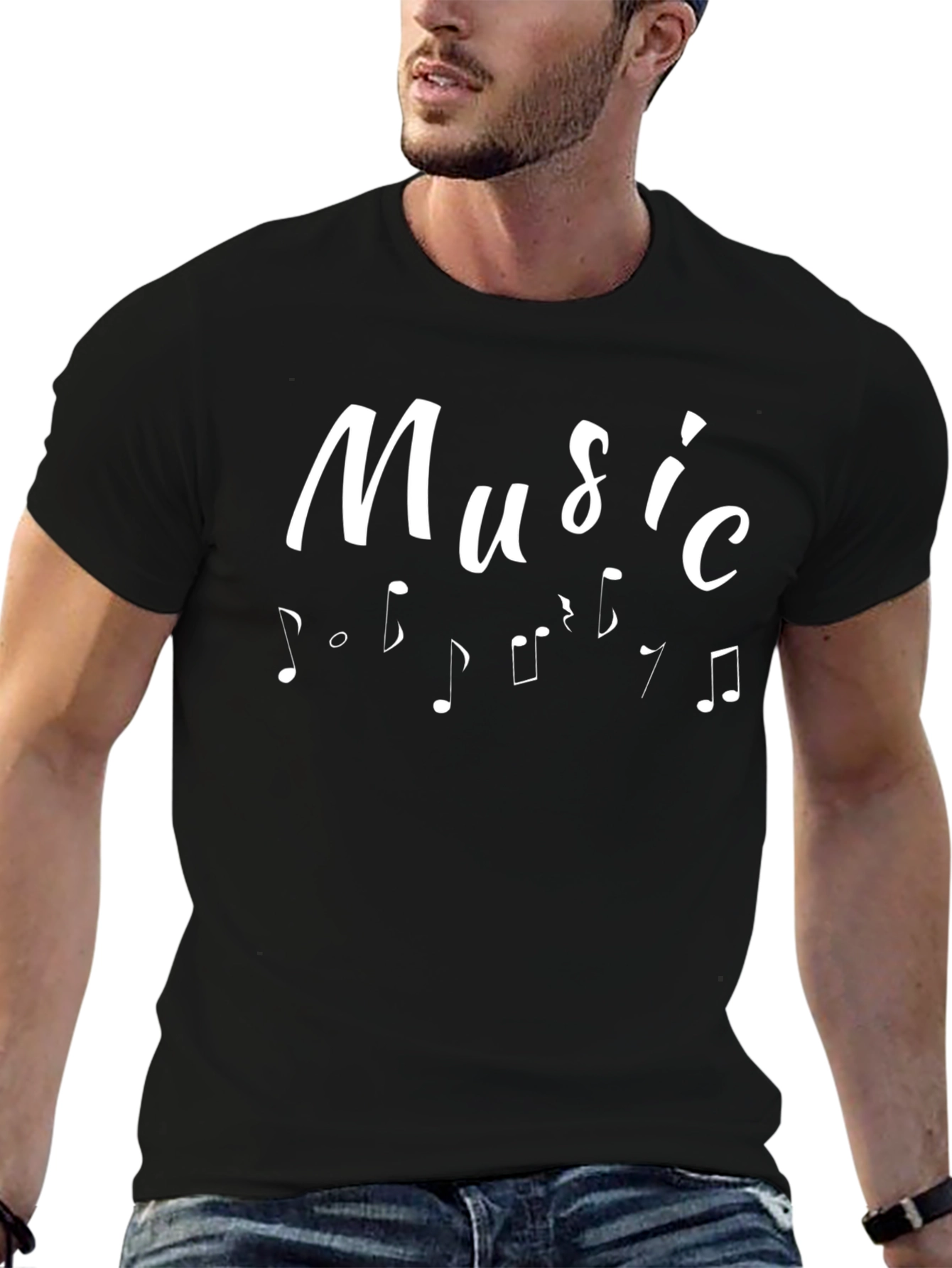 Music Notes Black Graphic Tee for Men