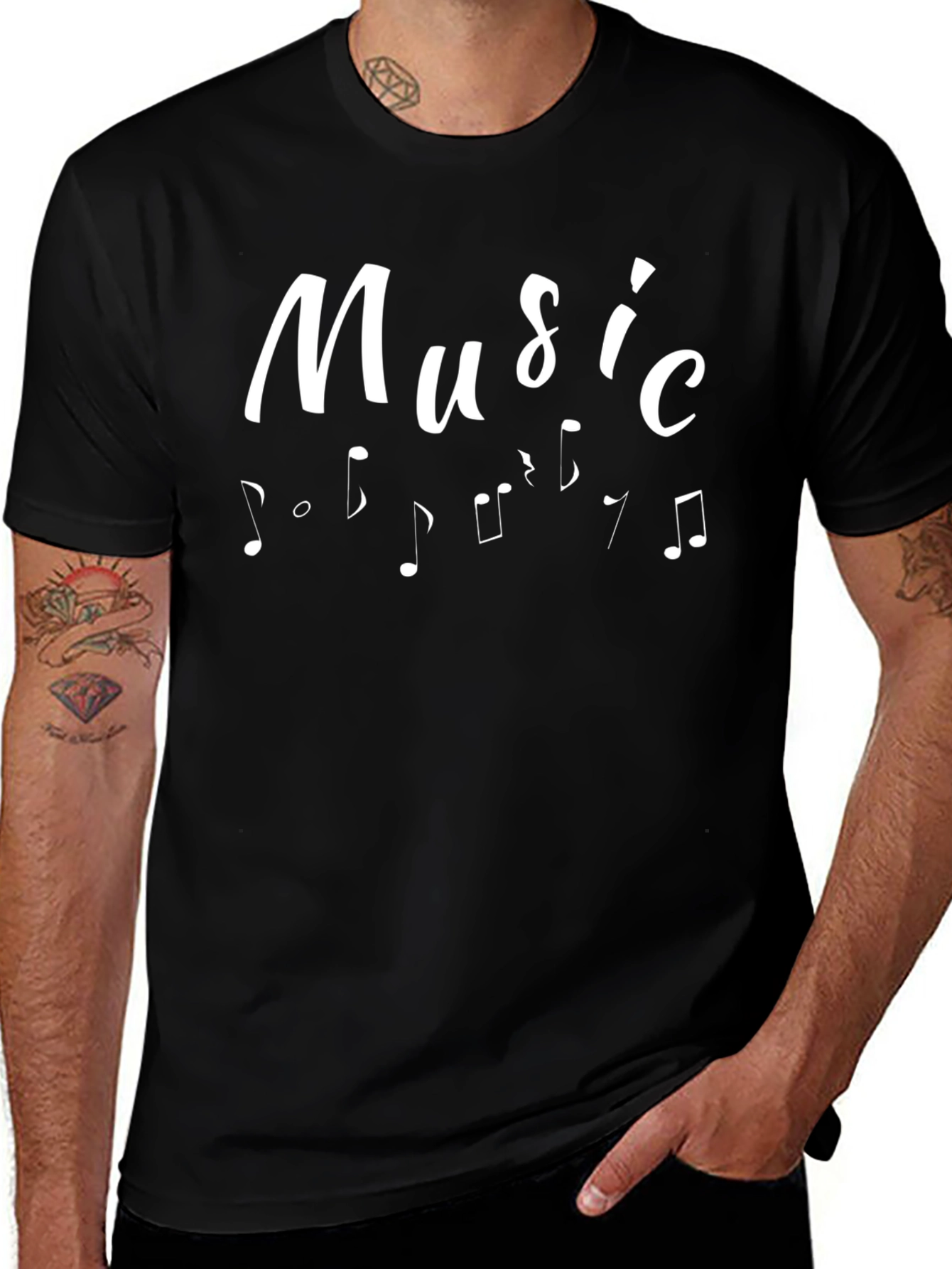 Music Notes Black Graphic Tee for Men
