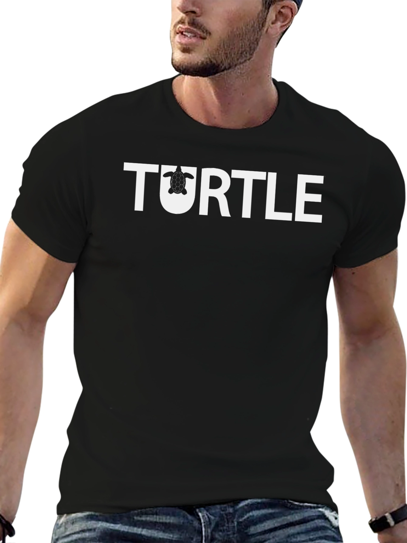 Turtle Graphic T-Shirt -  Black Crew Neck Casual