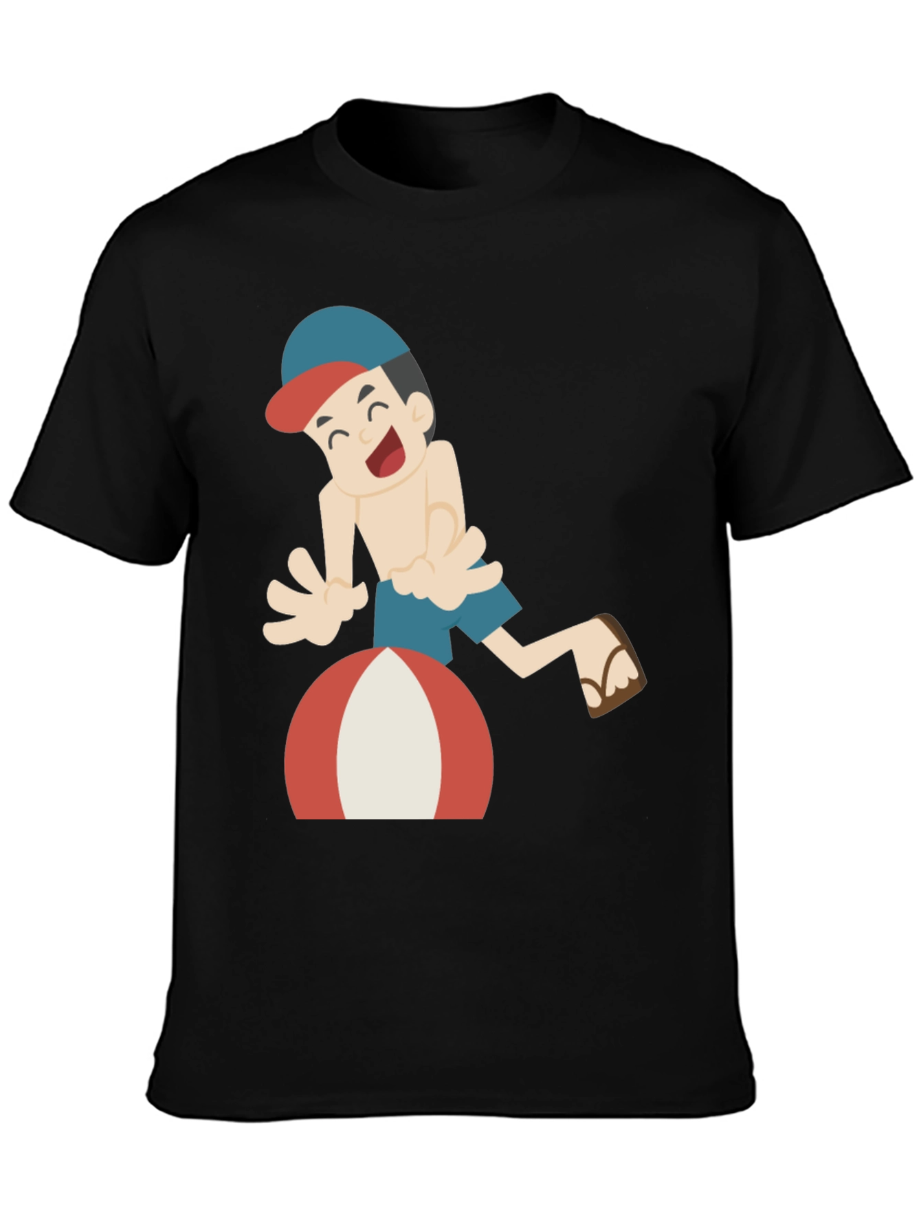 Cartoon Beach Fun Black T-Shirt