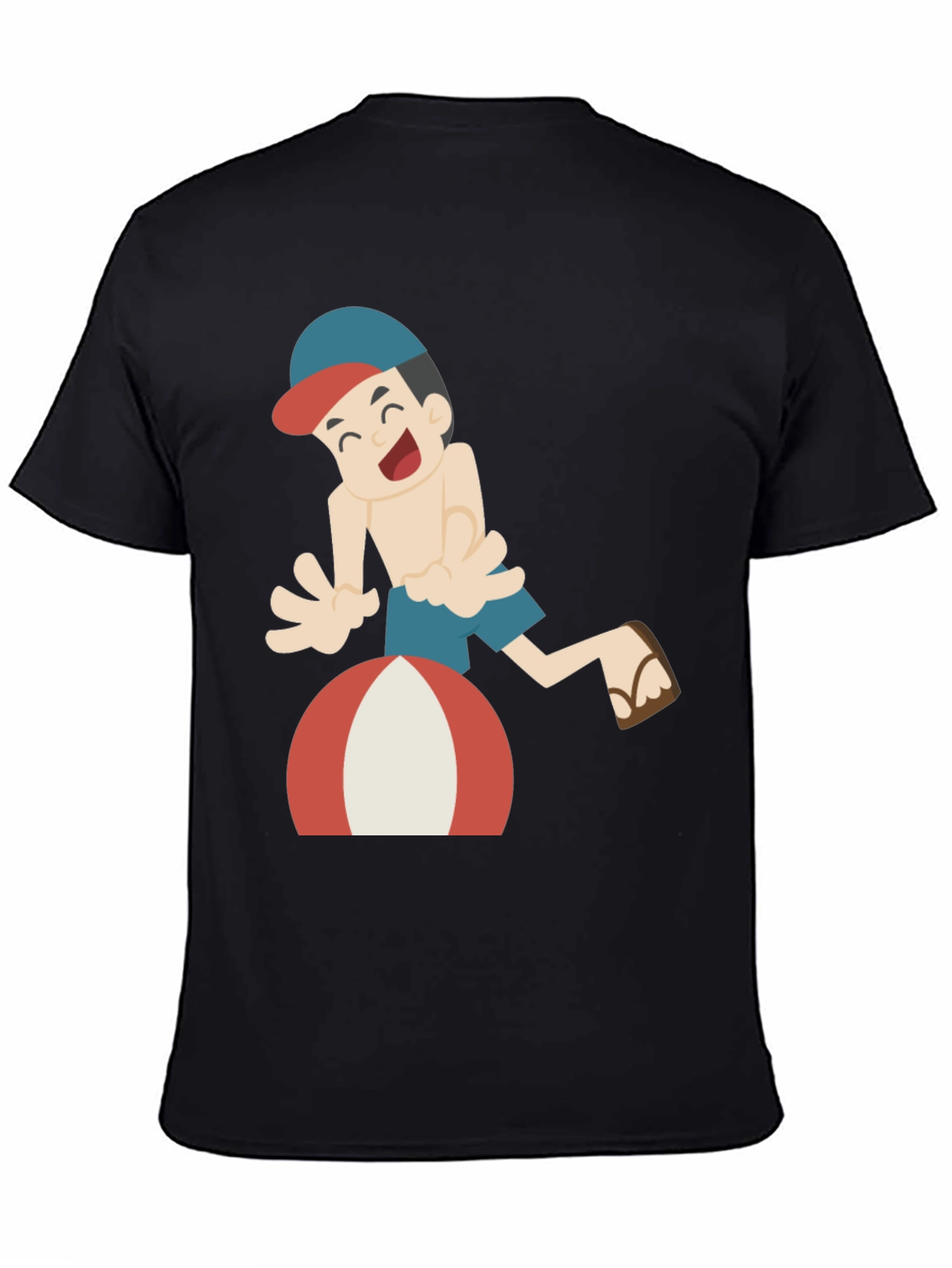 Cartoon Beach Fun Black T-Shirt