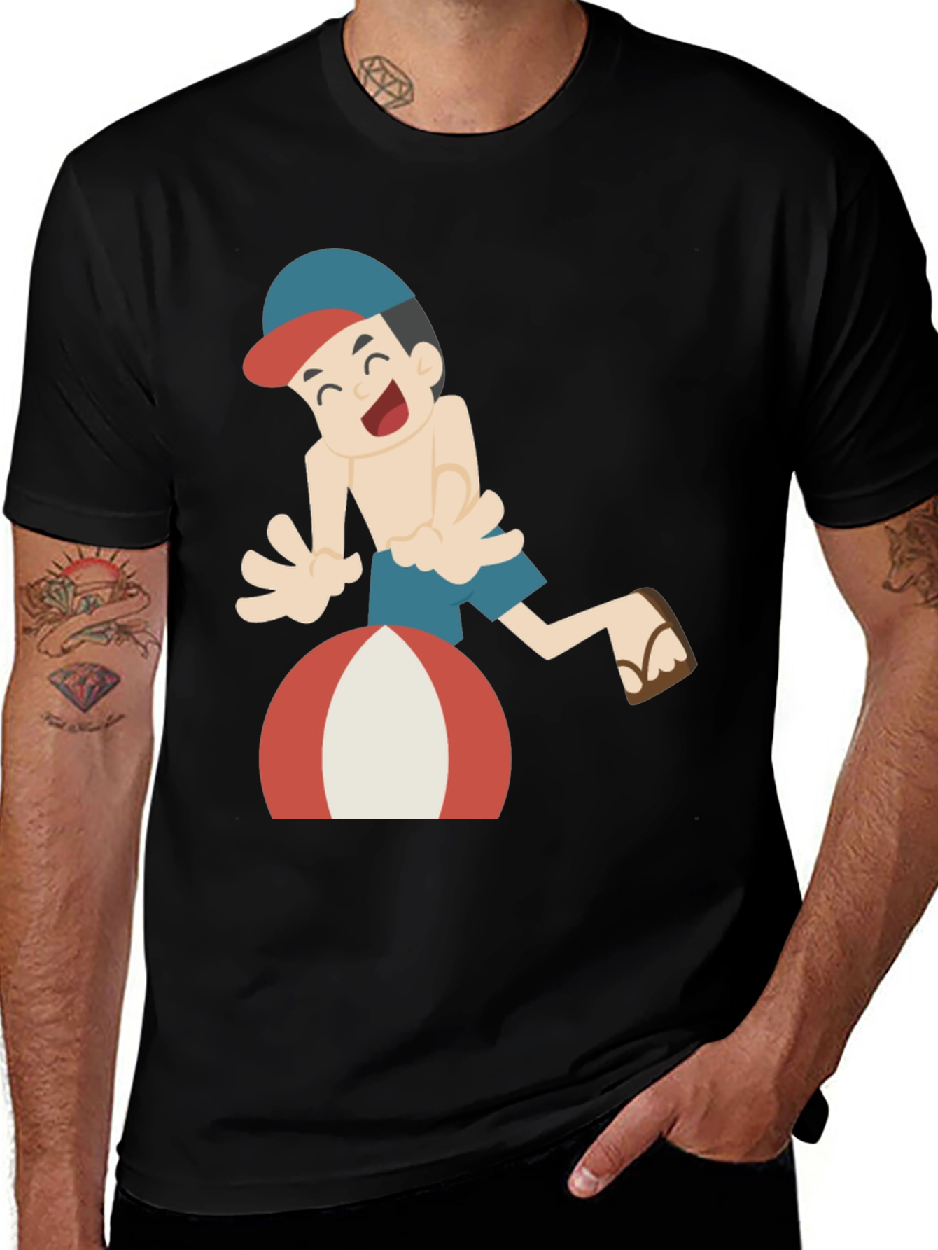 Cartoon Beach Fun Black T-Shirt
