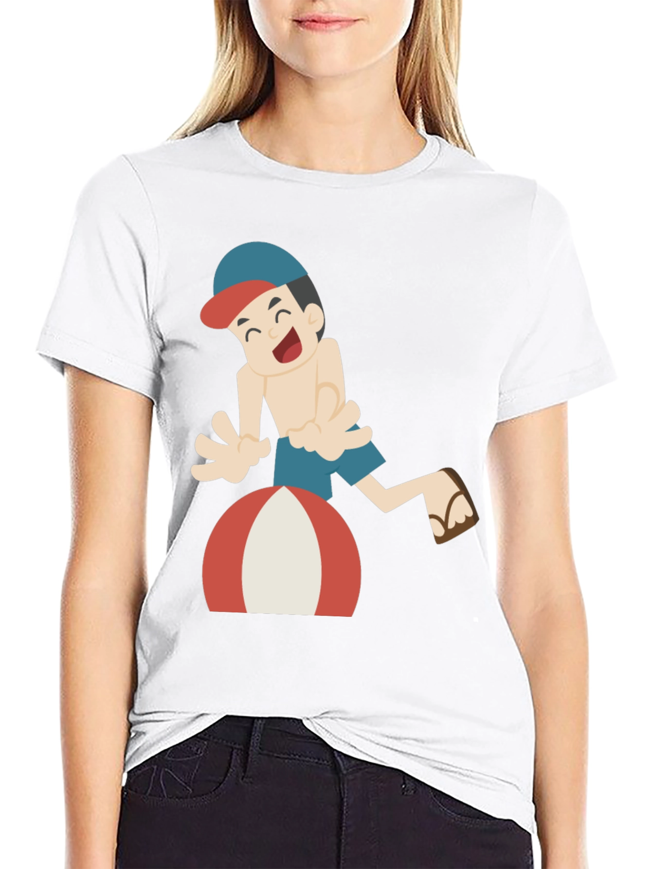 Cartoon Beach Fun Black T-Shirt