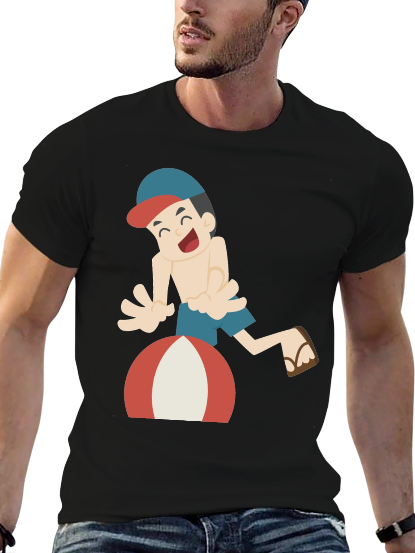 Cartoon Beach Fun Black T-Shirt
