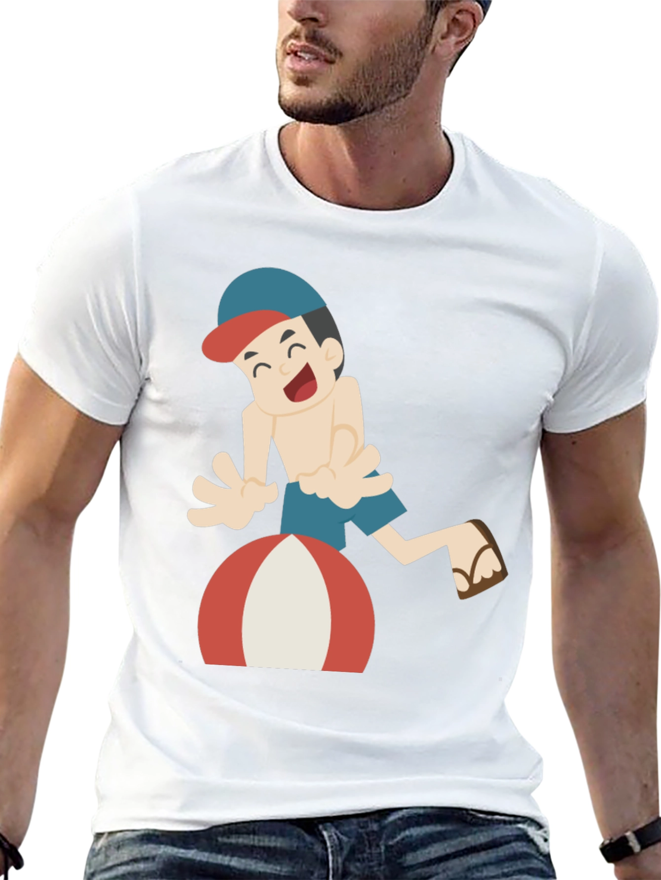 Cartoon Beach Fun Black T-Shirt