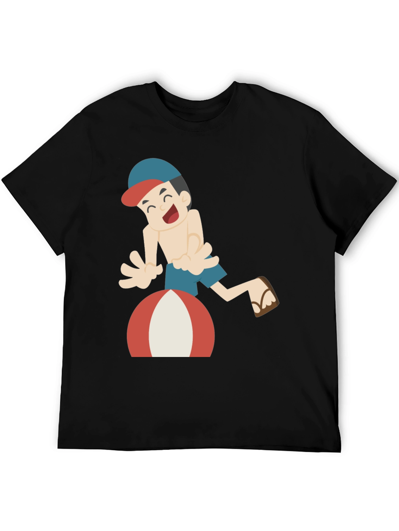 Cartoon Beach Fun Black T-Shirt
