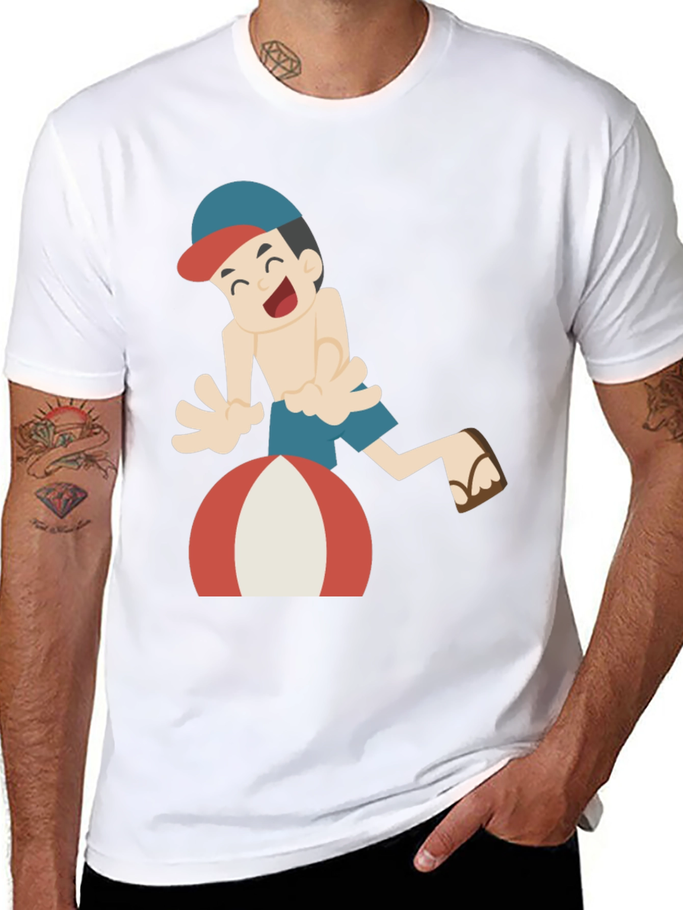Cartoon Beach Fun Black T-Shirt