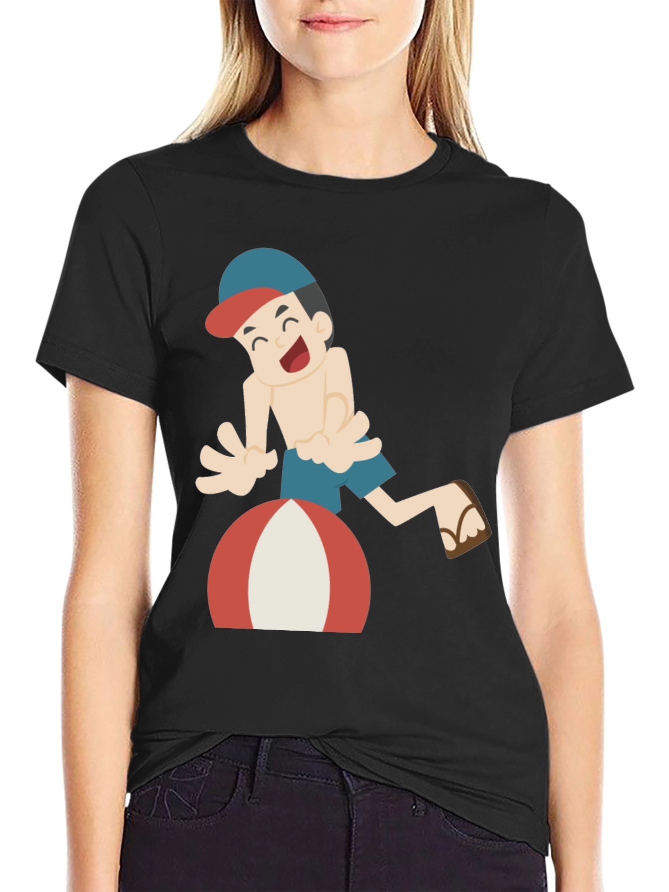 Cartoon Beach Fun Black T-Shirt