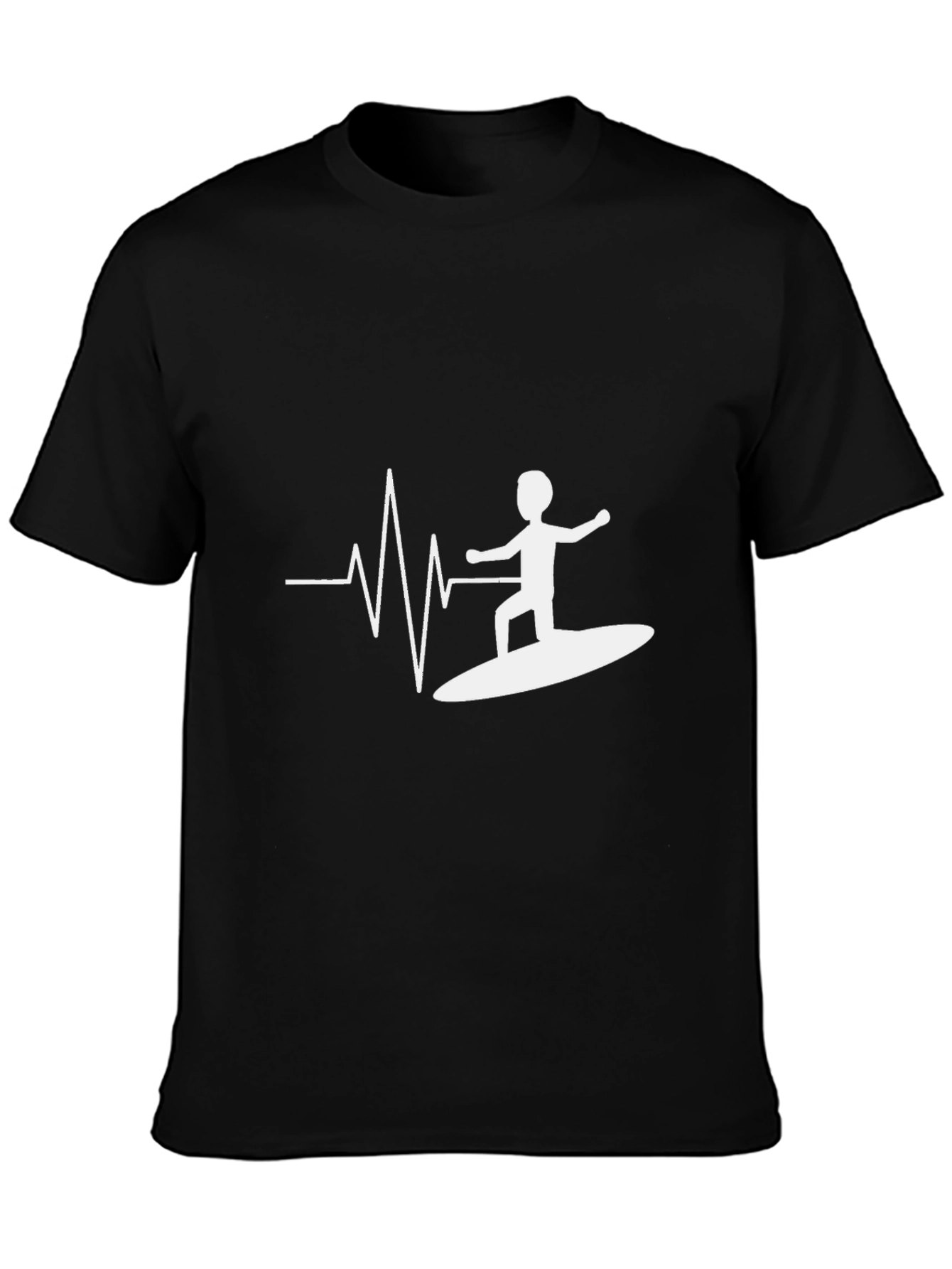 Surfing Heartbeat Tee - Black Cotton Graphic T-Shirt