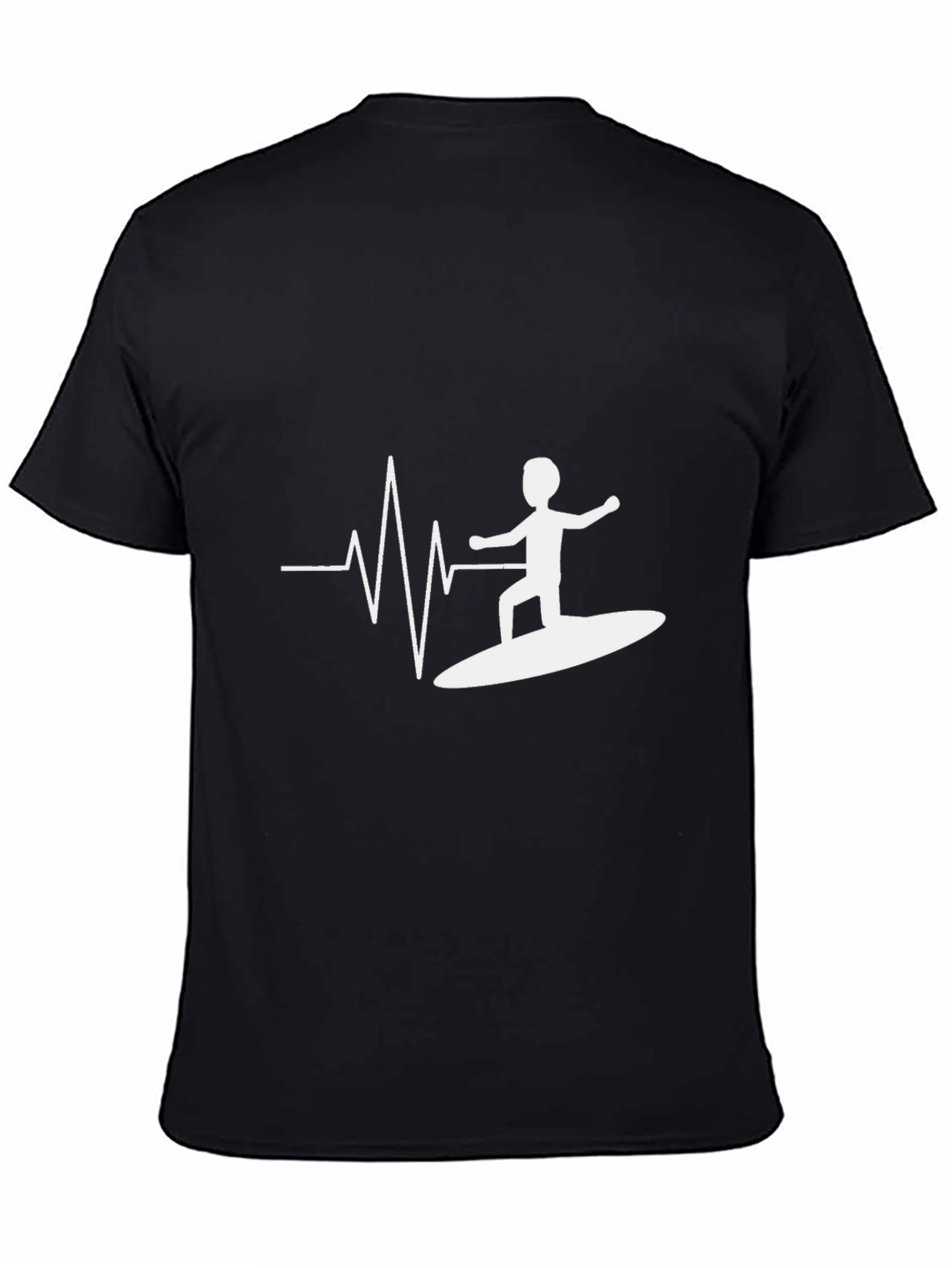 Surfing Heartbeat Tee - Black Cotton Graphic T-Shirt