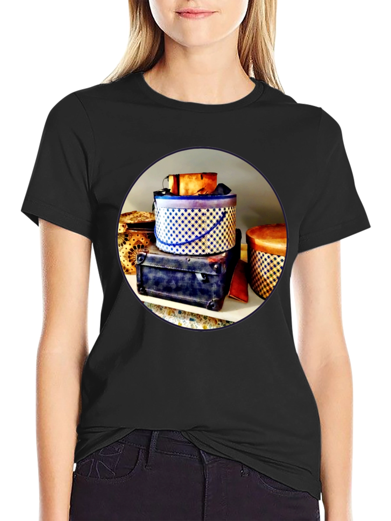 Novelty Hat Box Stack Graphic Tee