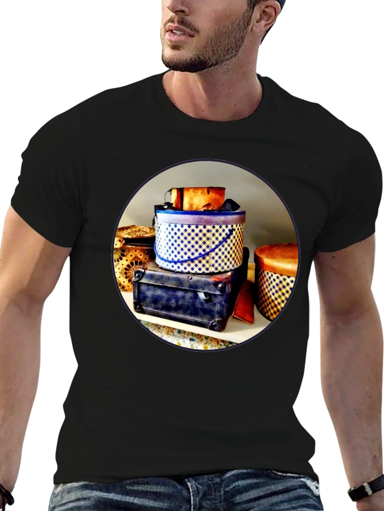 Novelty Hat Box Stack Graphic Tee
