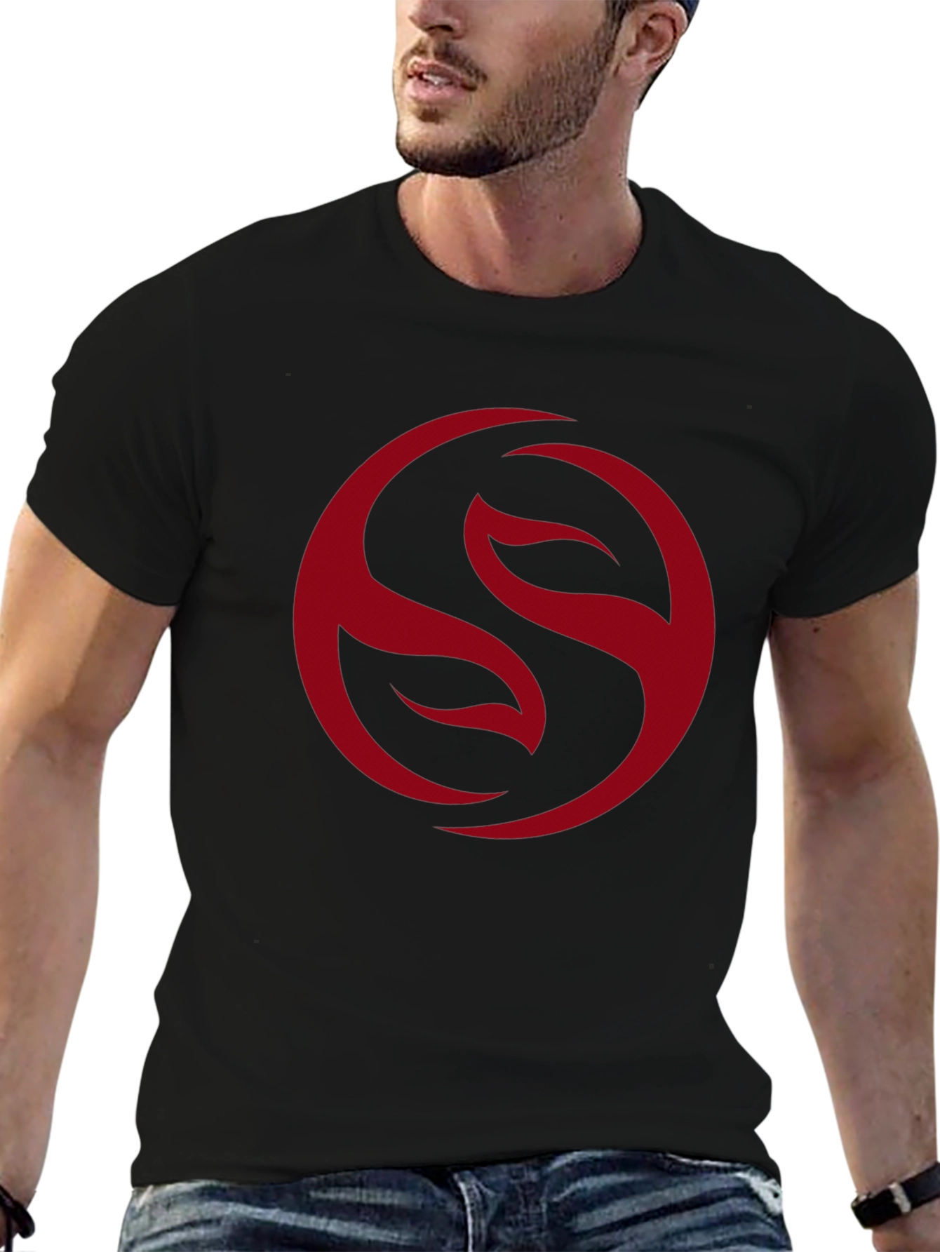 Mens Black T-Shirt with Red Circle Graphic