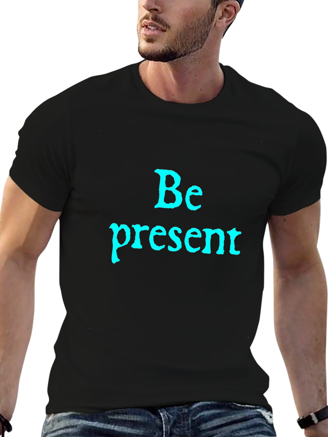 Be Present Black Graphic T-Shirt - Mens Casual Tee