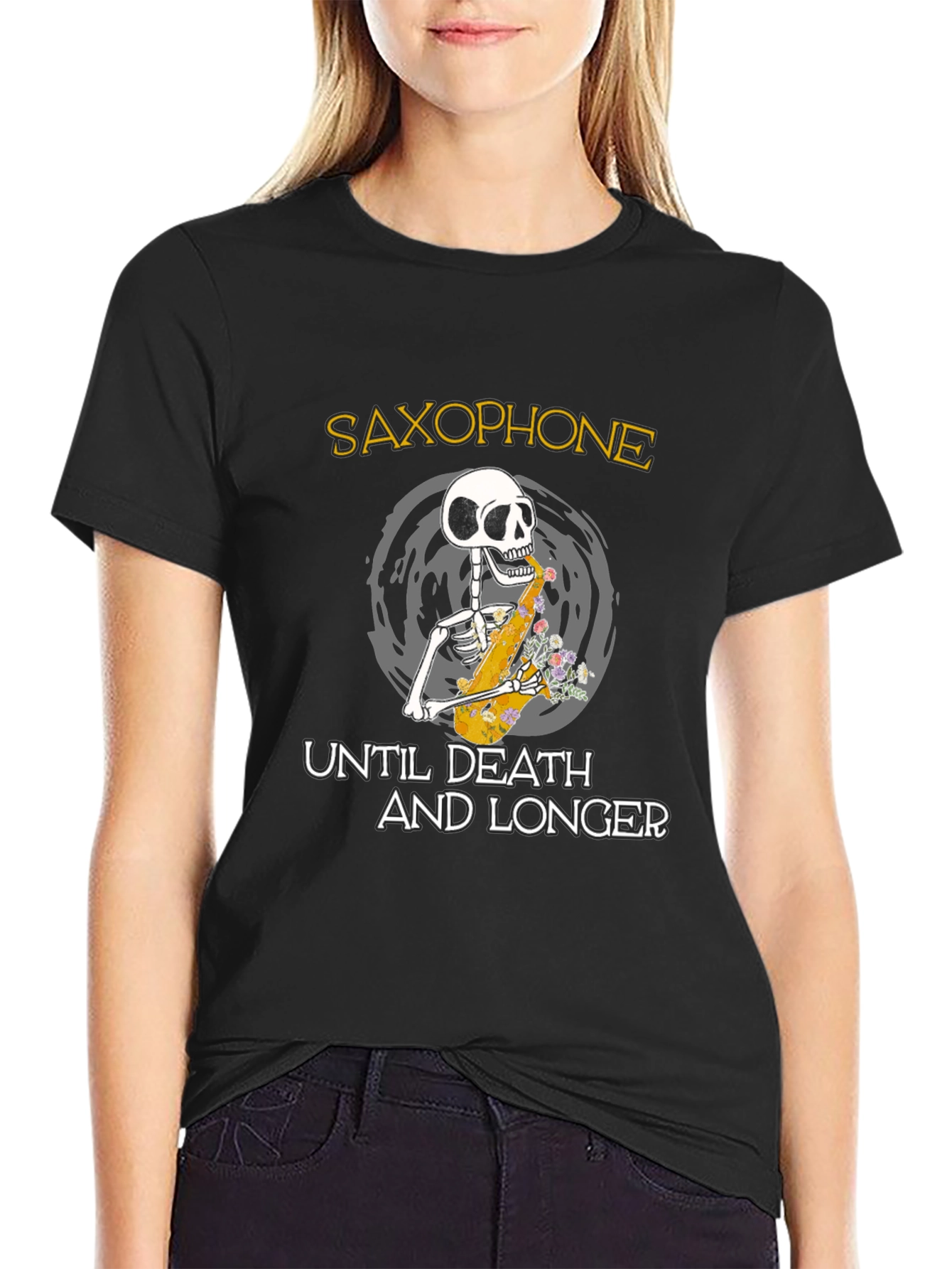 Saxophone Skeleton Graphic T-Shirt