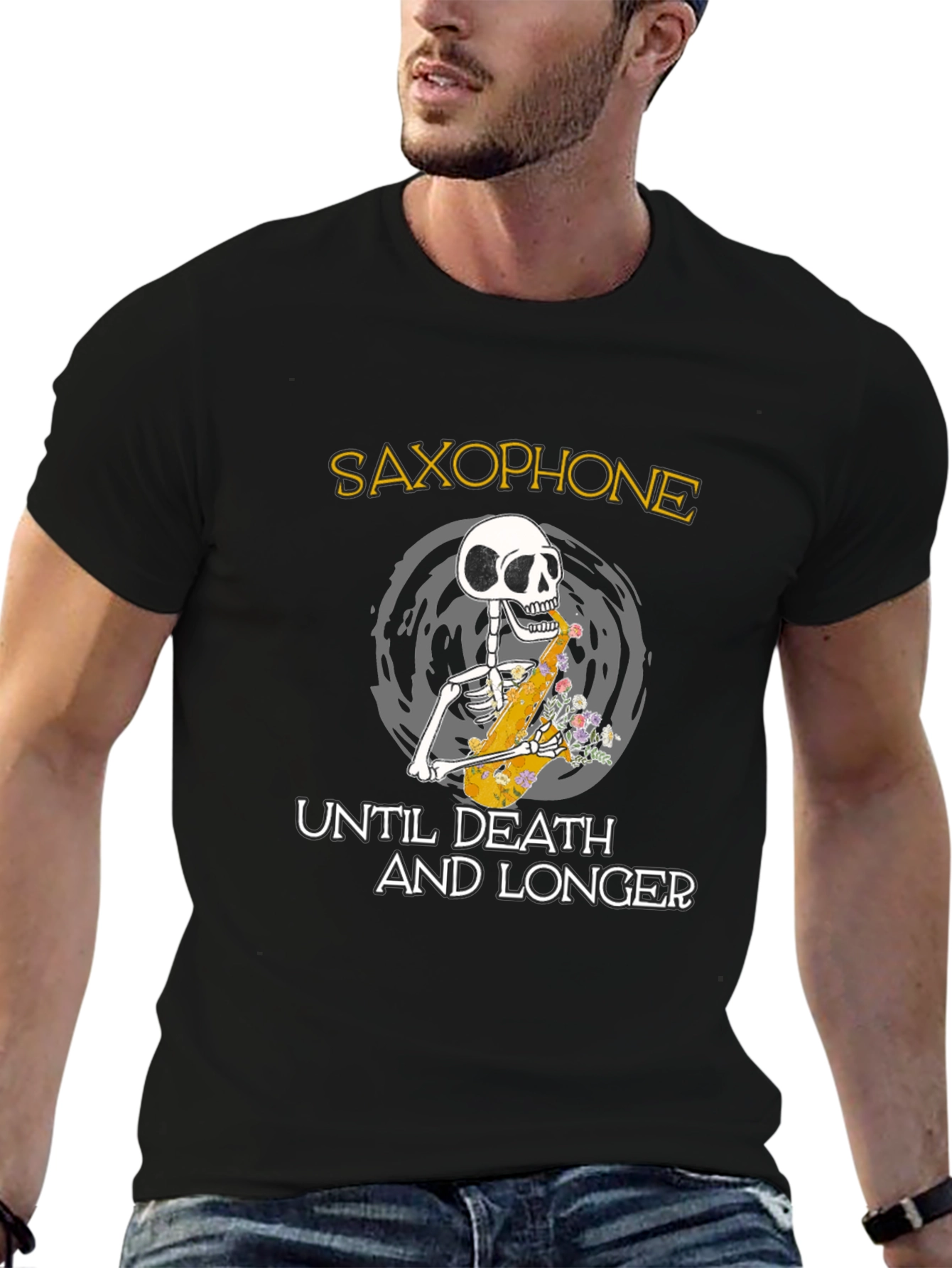 Saxophone Skeleton Graphic T-Shirt