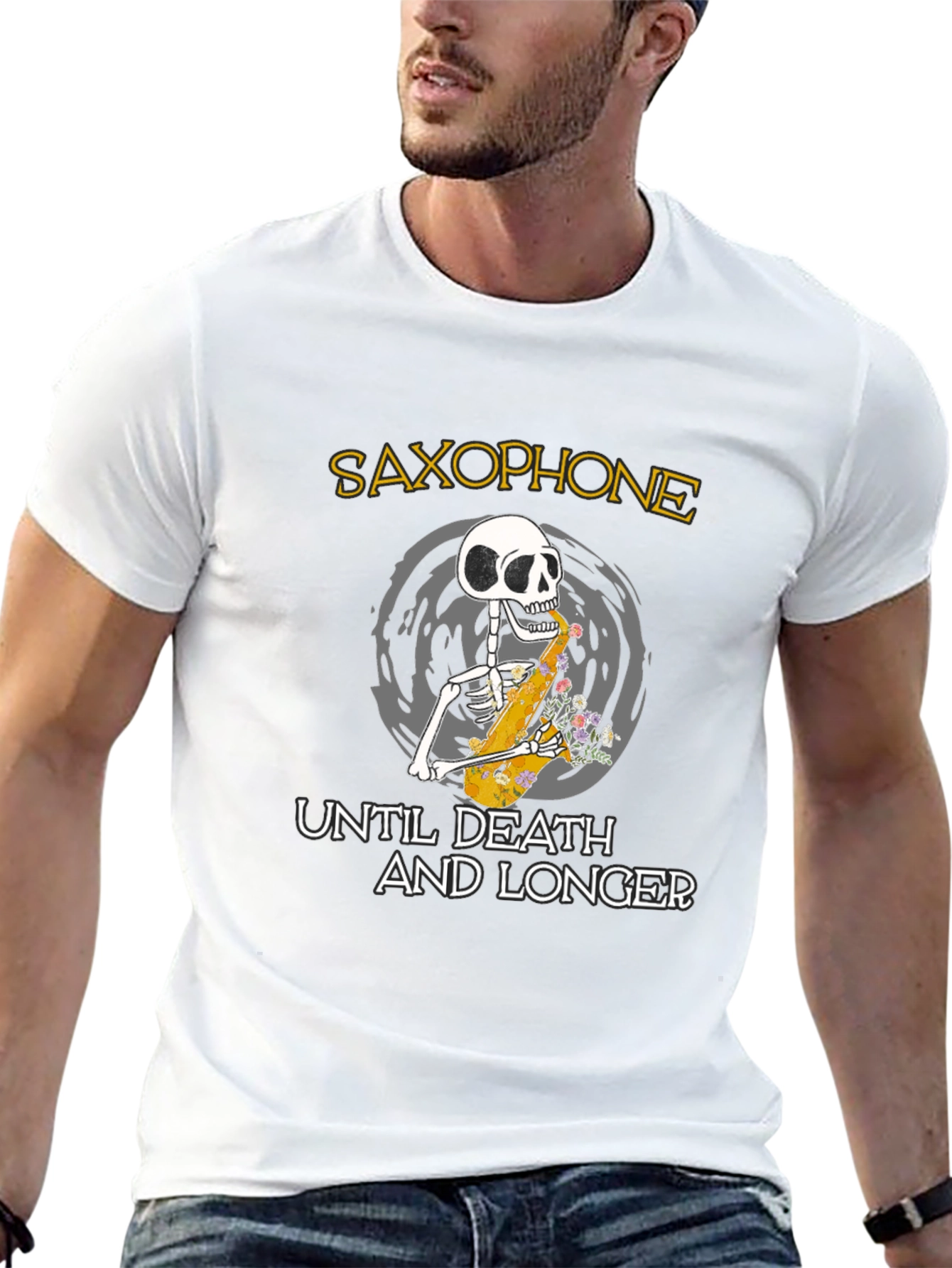 Saxophone Skeleton Graphic T-Shirt