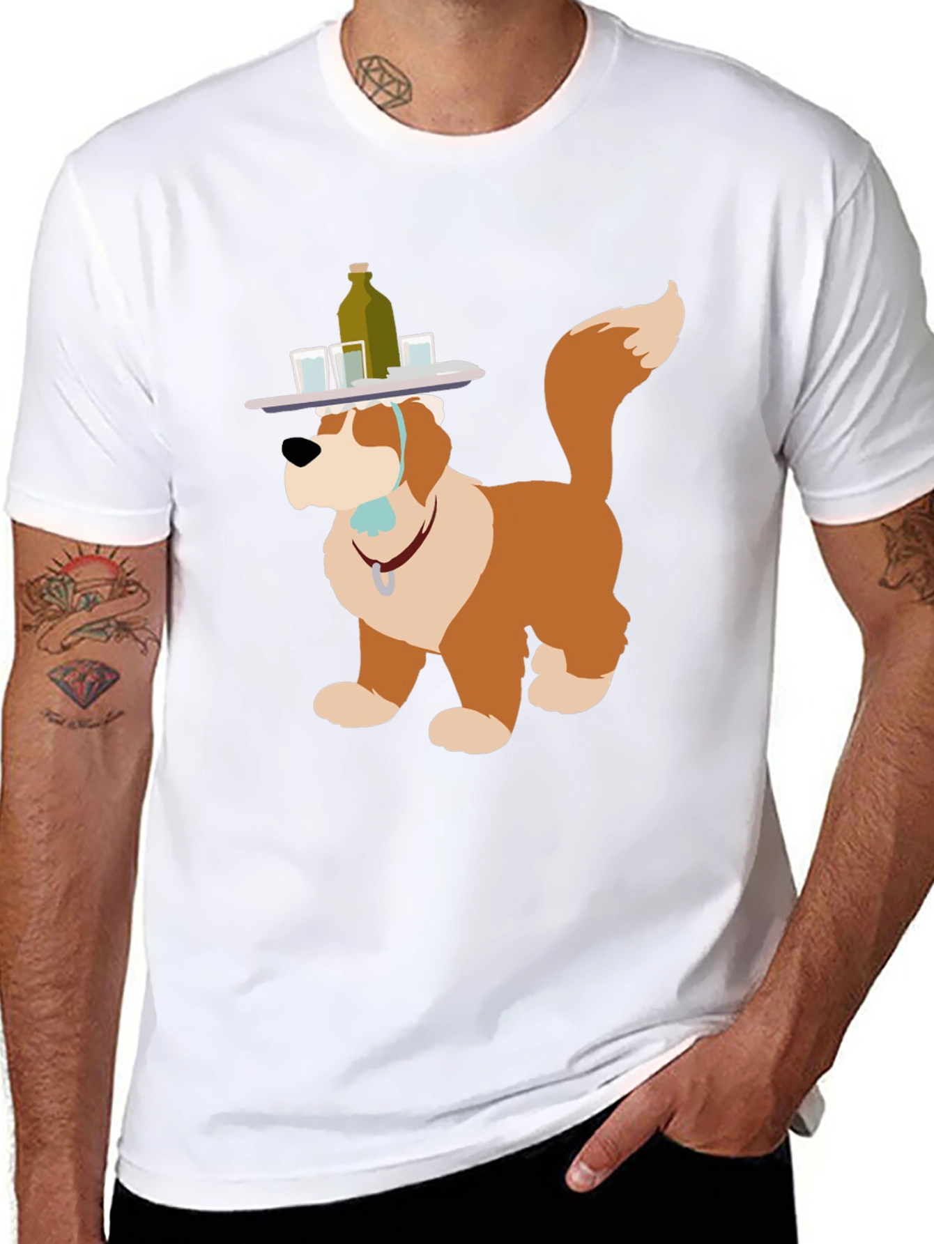 Saint Bernard Bartender T-Shirt - Cute Dog Design
