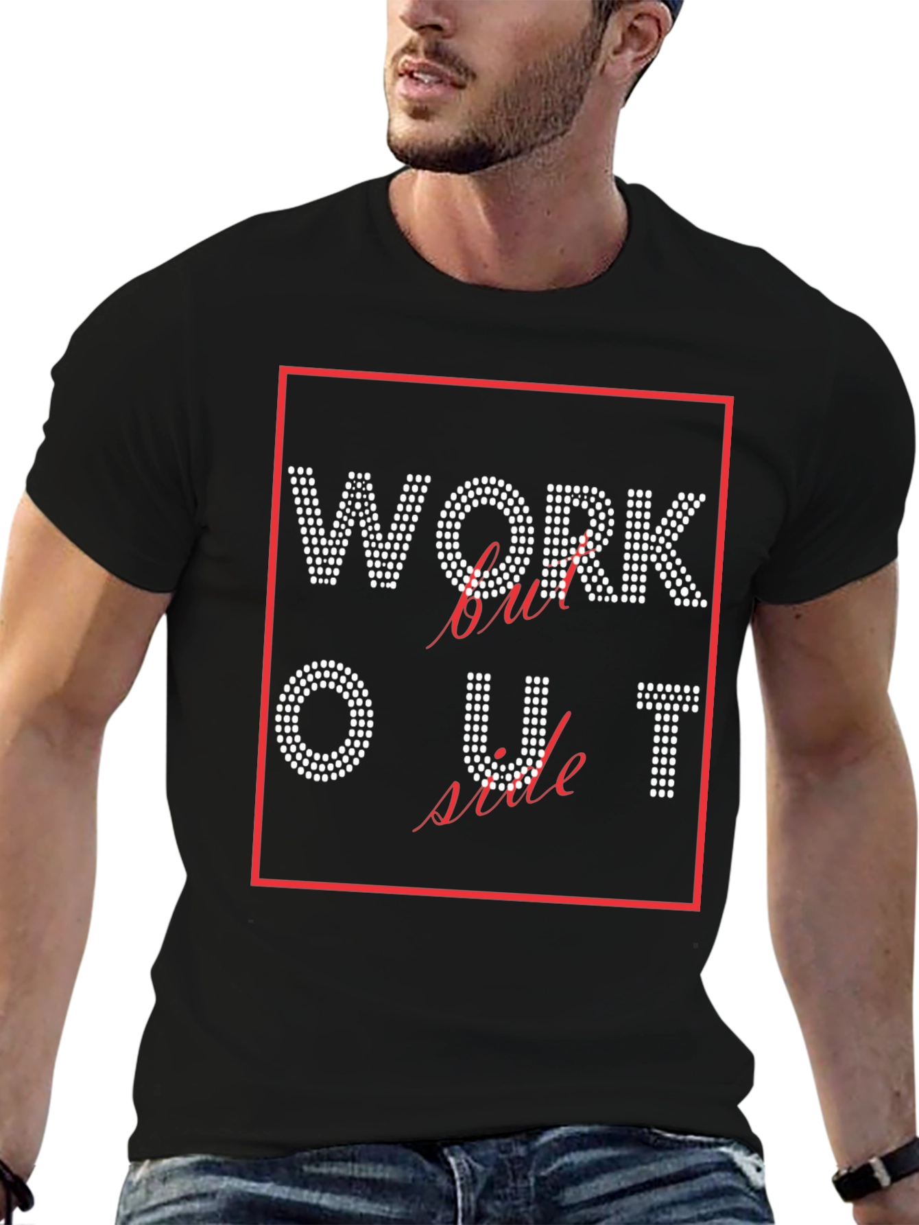 Workout Rhinestone Graphic Tee - Stylish Fitness Shirt