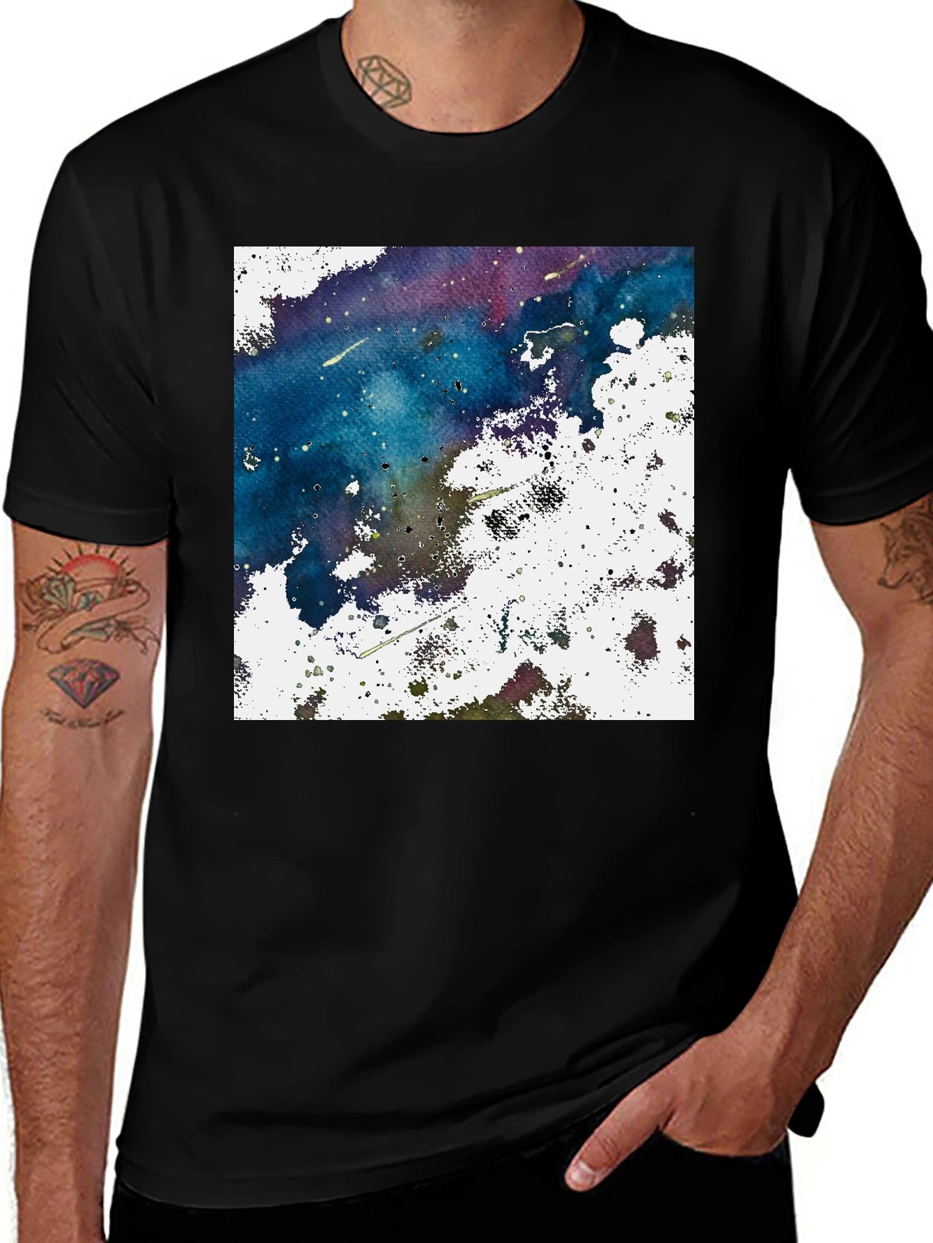 Abstract Galaxy Graphic Print Black T-Shirt