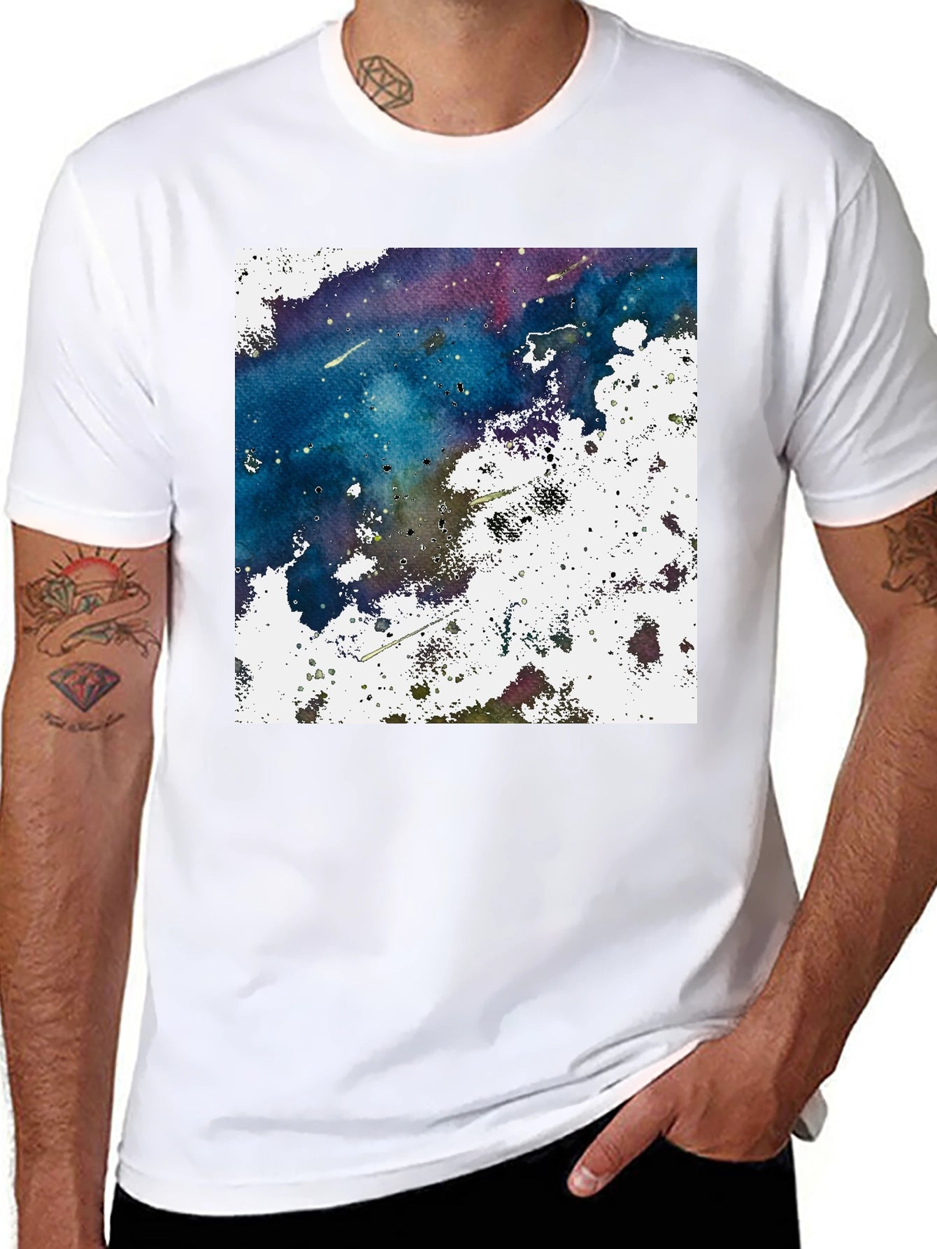 Abstract Galaxy Graphic Print Black T-Shirt