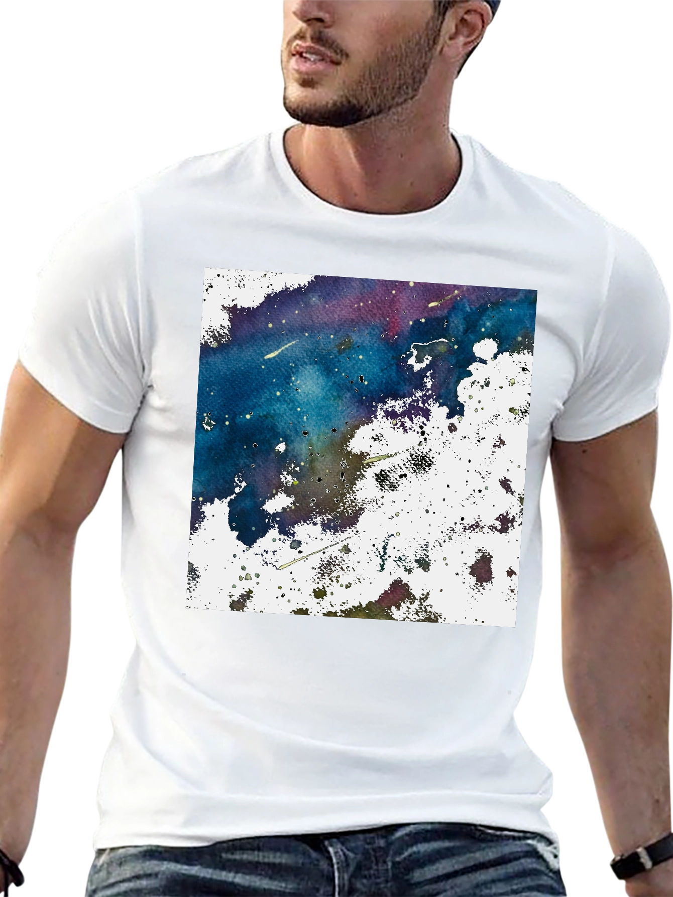 Abstract Galaxy Graphic Print Black T-Shirt