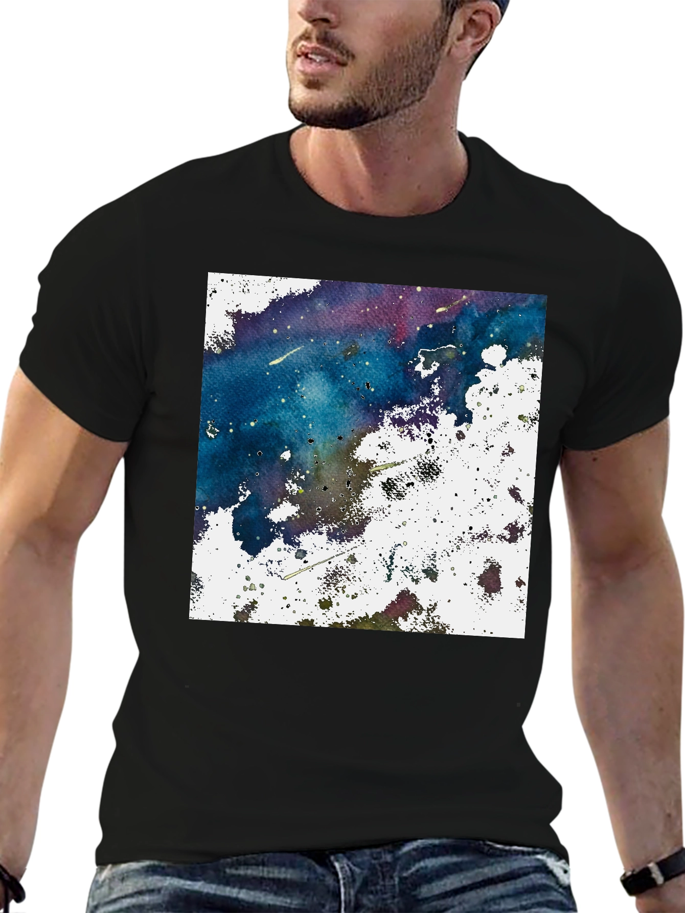 Abstract Galaxy Graphic Print Black T-Shirt