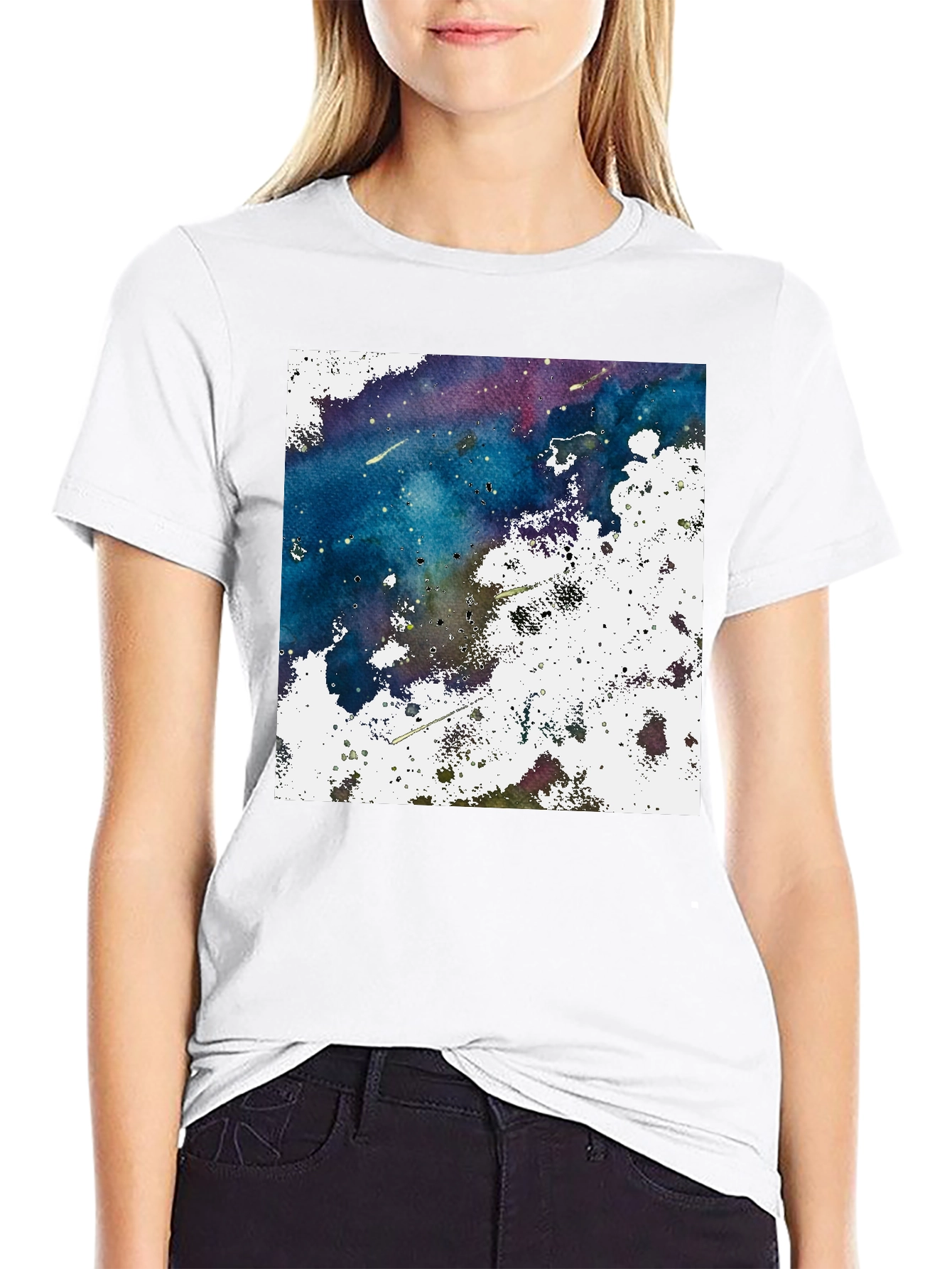 Abstract Galaxy Graphic Print Black T-Shirt