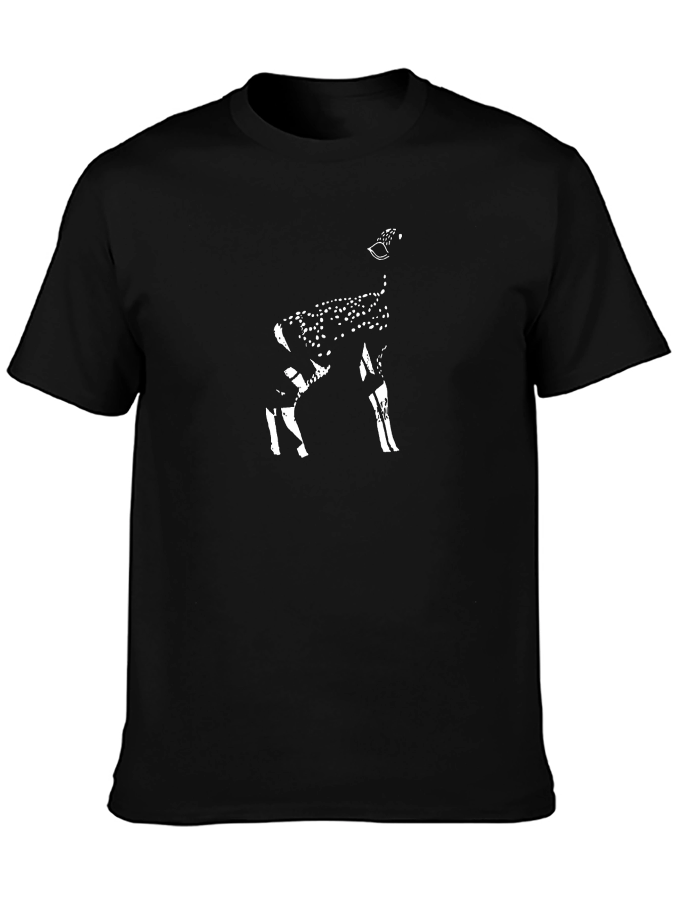 Mens Black T-Shirt with Stylized Deer Design