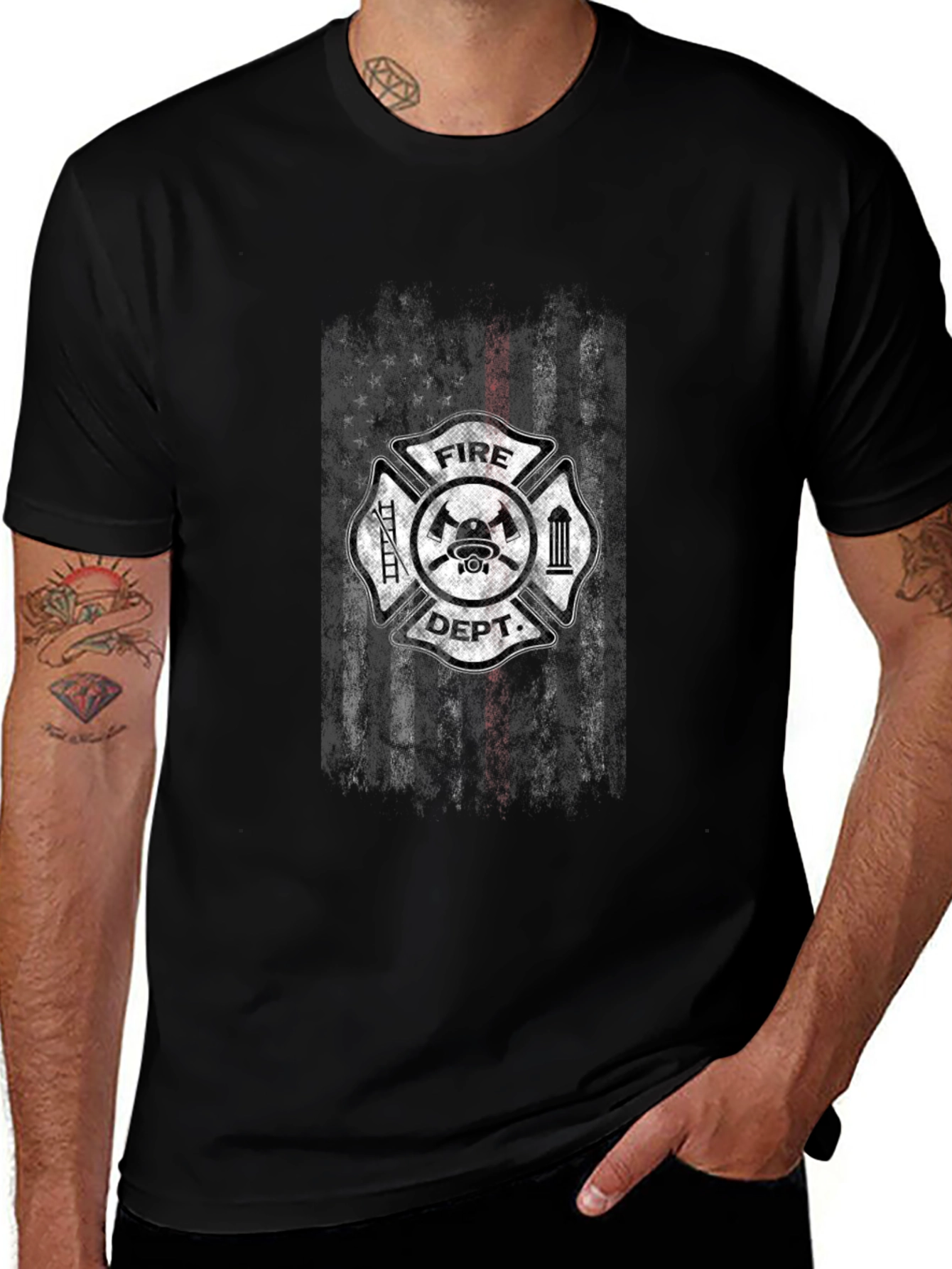 Fire Dept Thin Red Line USA Flag Graphic T-Shirt