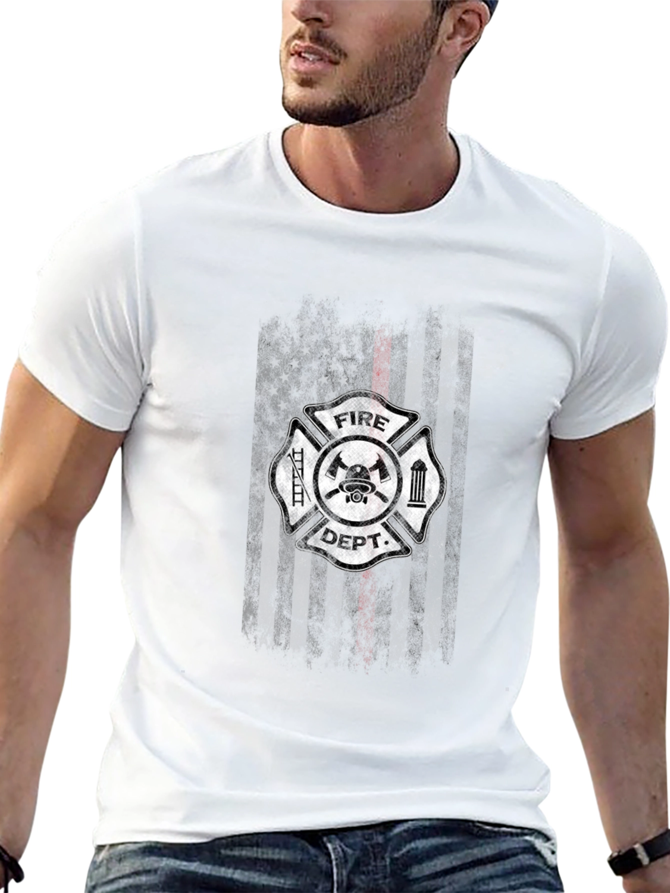 Fire Dept Thin Red Line USA Flag Graphic T-Shirt