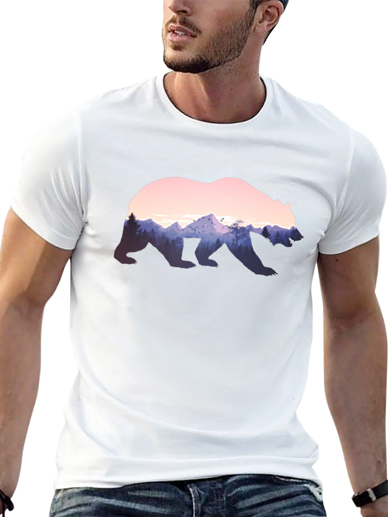 Bear Silhouette Mountain Scene Graphic Tee