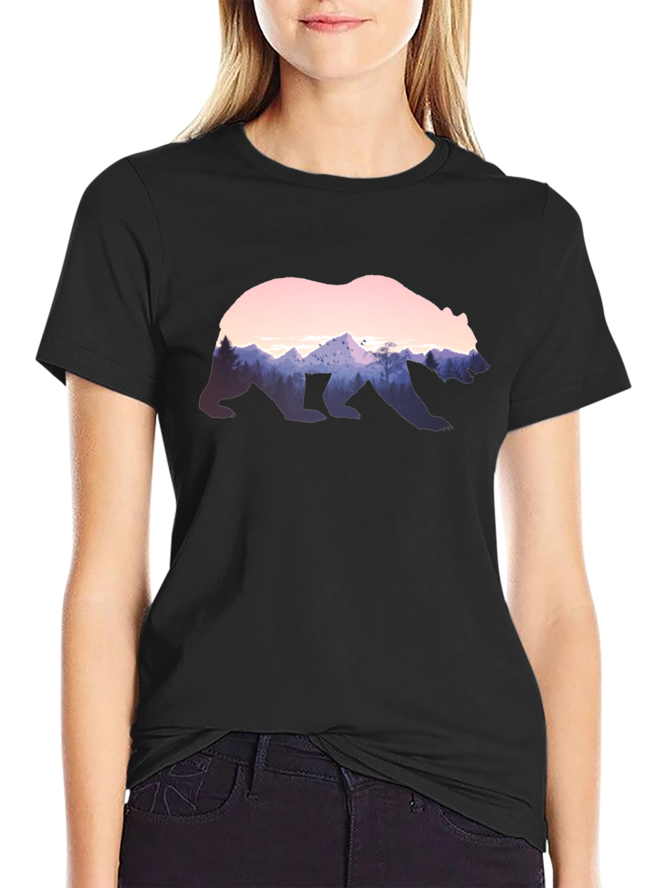 Bear Silhouette Mountain Scene Graphic Tee