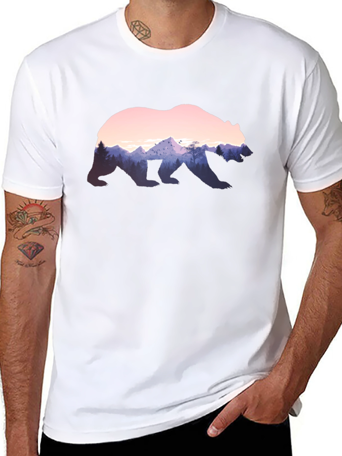 Bear Silhouette Mountain Scene Graphic Tee