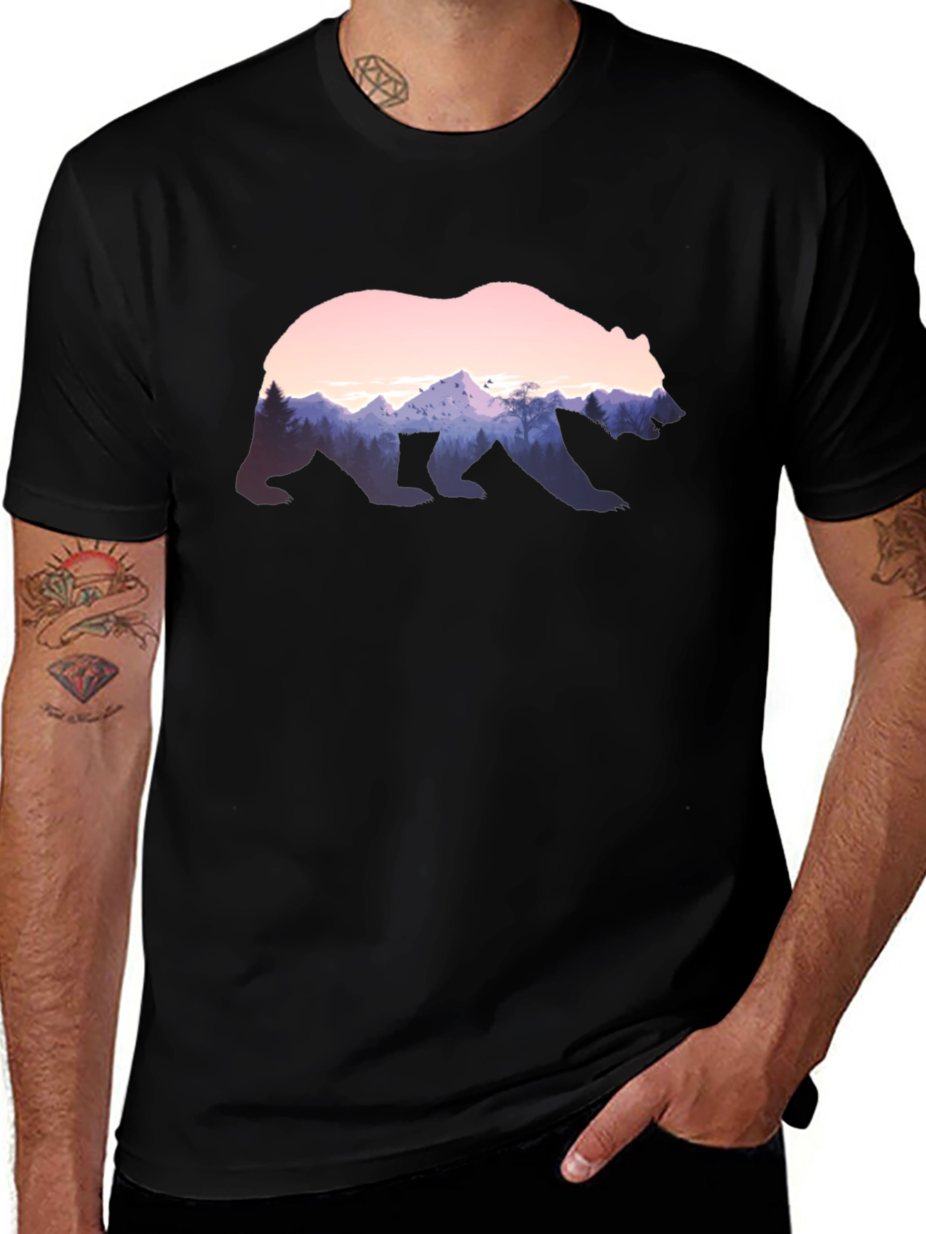 Bear Silhouette Mountain Scene Graphic Tee