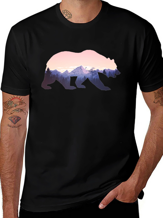 Bear Silhouette Mountain Scene Graphic Tee