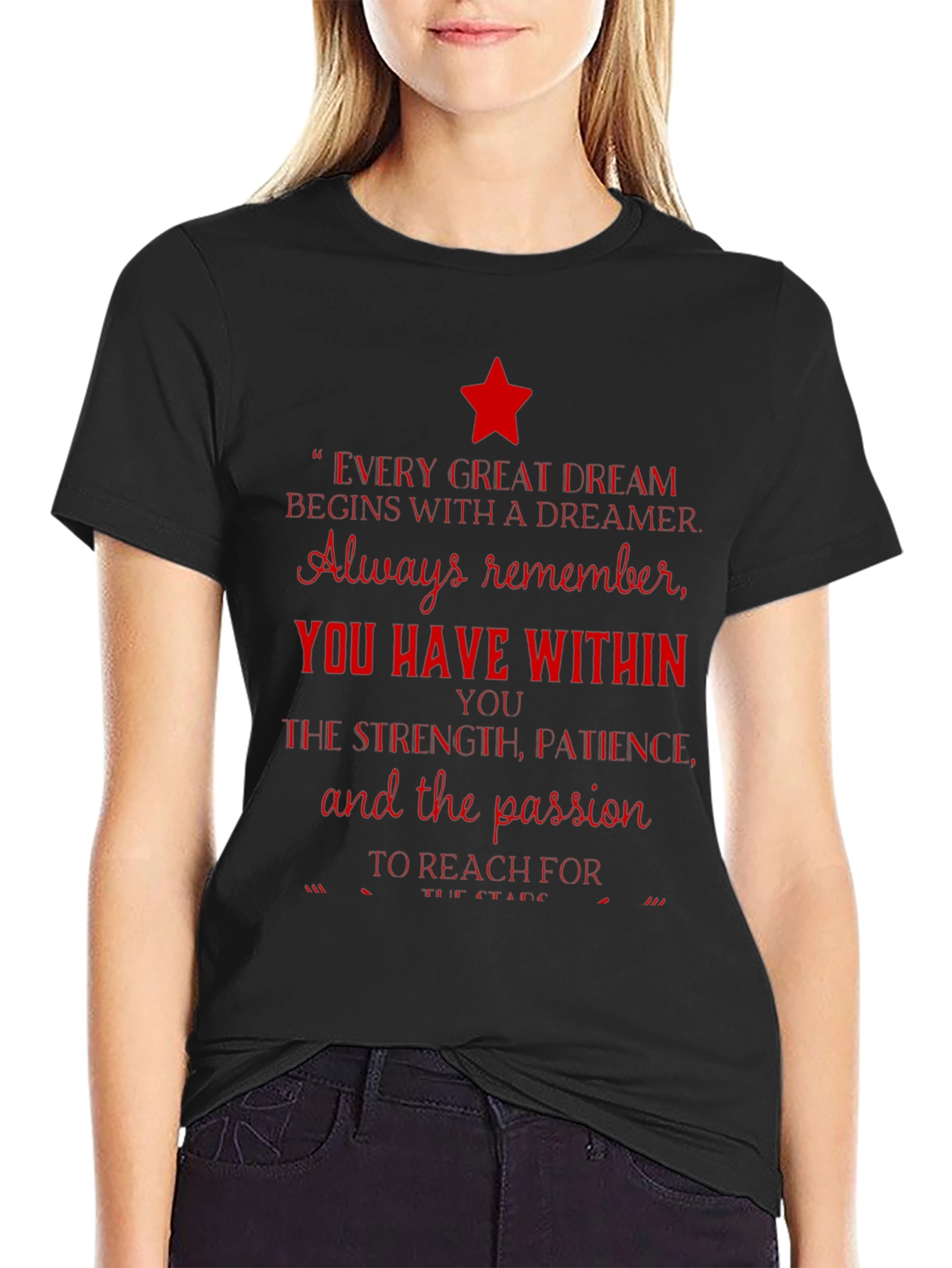 Inspirational Star Graphic Black T-Shirt
