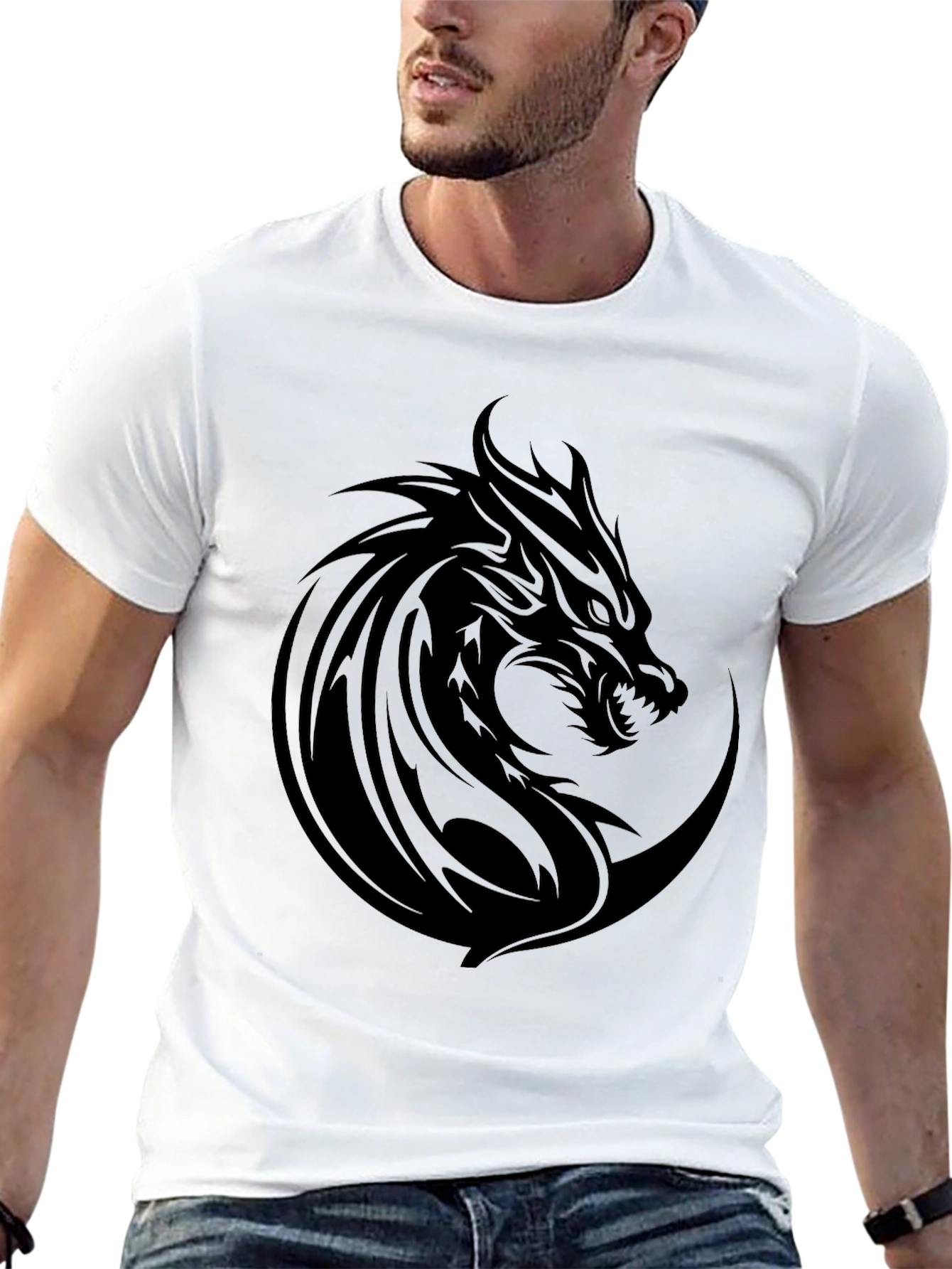 Mens Black Dragon Graphic Tee - Stylish & Bold
