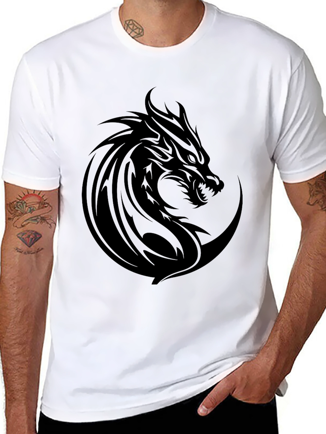 Mens Black Dragon Graphic Tee - Stylish & Bold
