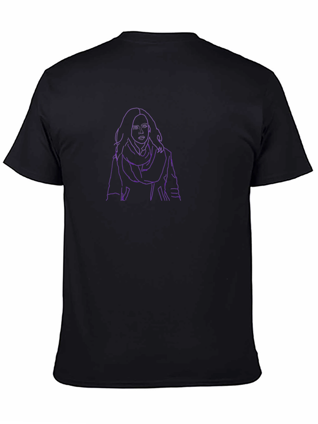 Purple Outline Portrait Black T-Shirt
