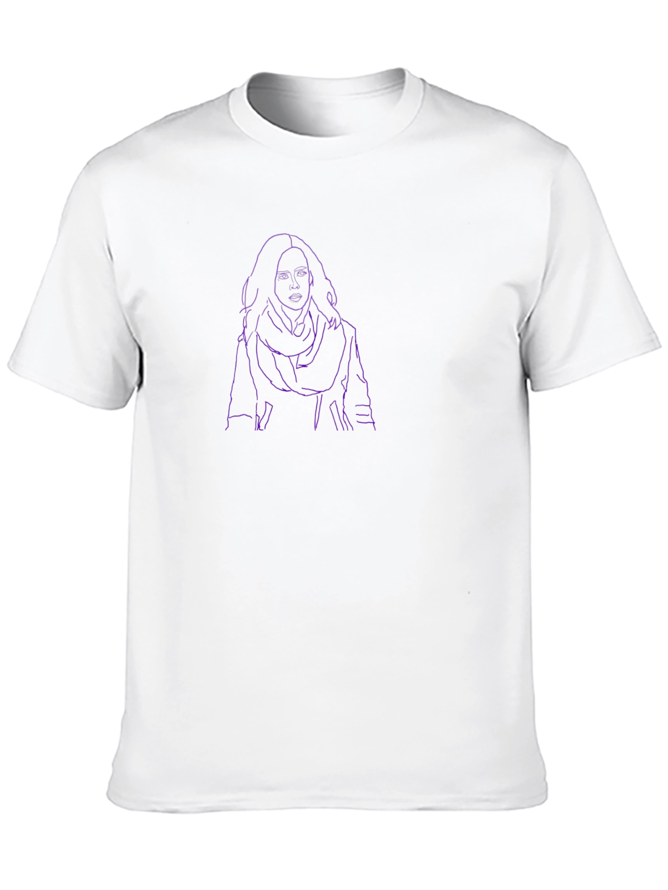 Purple Outline Portrait Black T-Shirt
