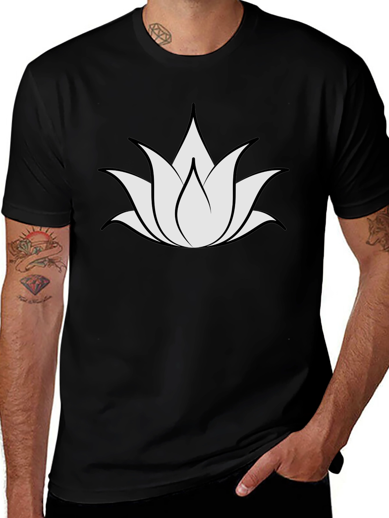 Lotus Flower Graphic Black T-Shirt